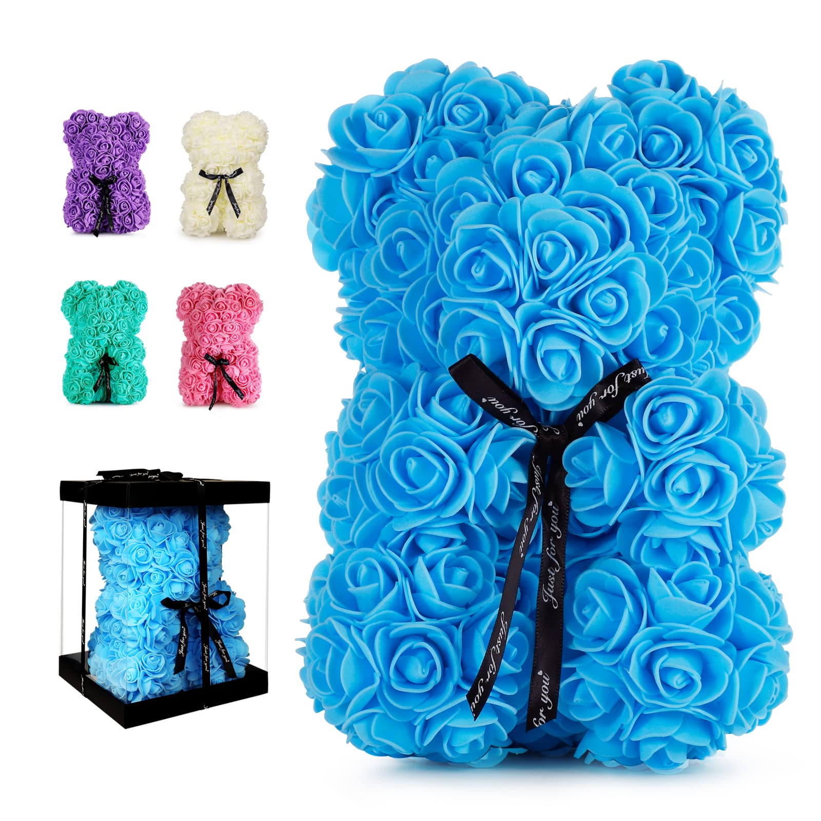 Romantic Blue Rose Bear Gift for Women - Luxury Teddy Bear with Real Roses, Perfect Birthday, Valentine's Day, Mother's Day, Anniversary & Christmas Present for Her - Ideal for Surprise Proposals, Wedding Decor & Romantic Home Decor