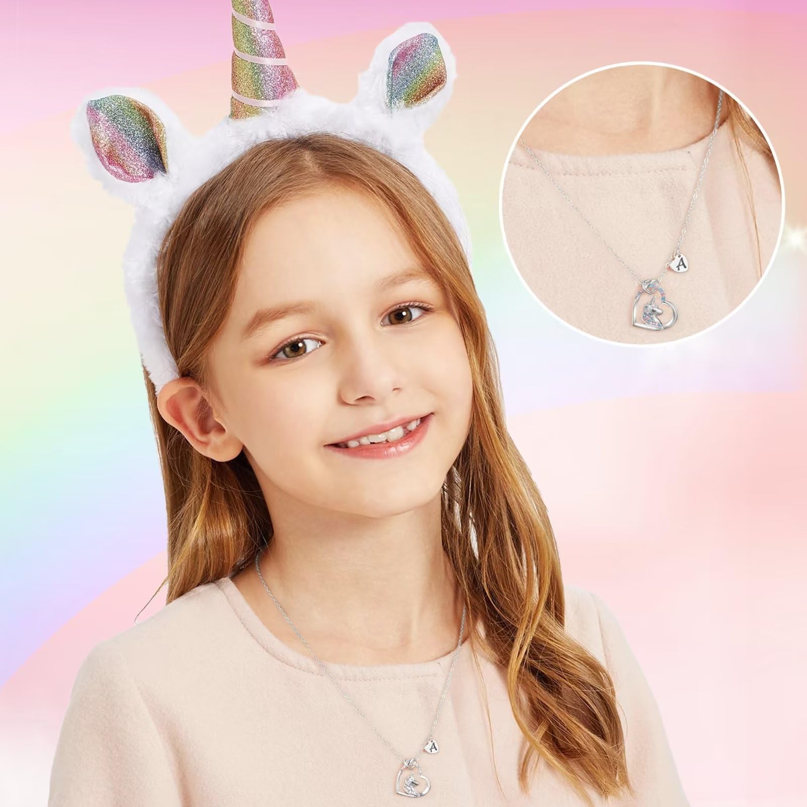 STORUP Unicorn Necklace for Girls - Personalized Heart Initial Pendant Jewelry, Best Birthday Gift for Kids & Teens | Perfect for Birthday Parties, School Events & Special Occasions