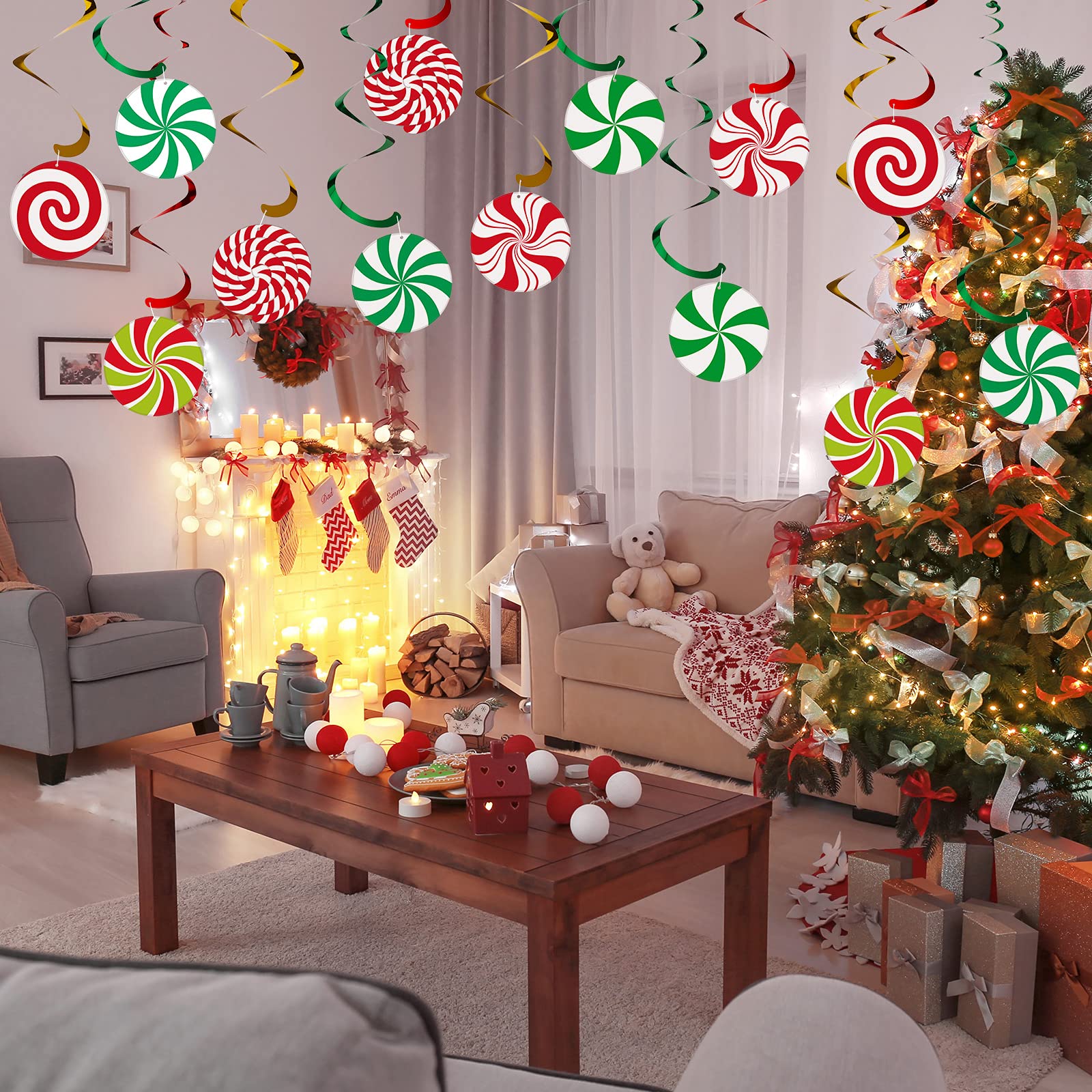 Syhood 24-Piece Christmas Peppermint Candy Swirl Decorations Set - Hanging Ceiling Streamers for Holiday Party Decor | Perfect for Christmas Tree, Home, Office & Festive Party Decorations