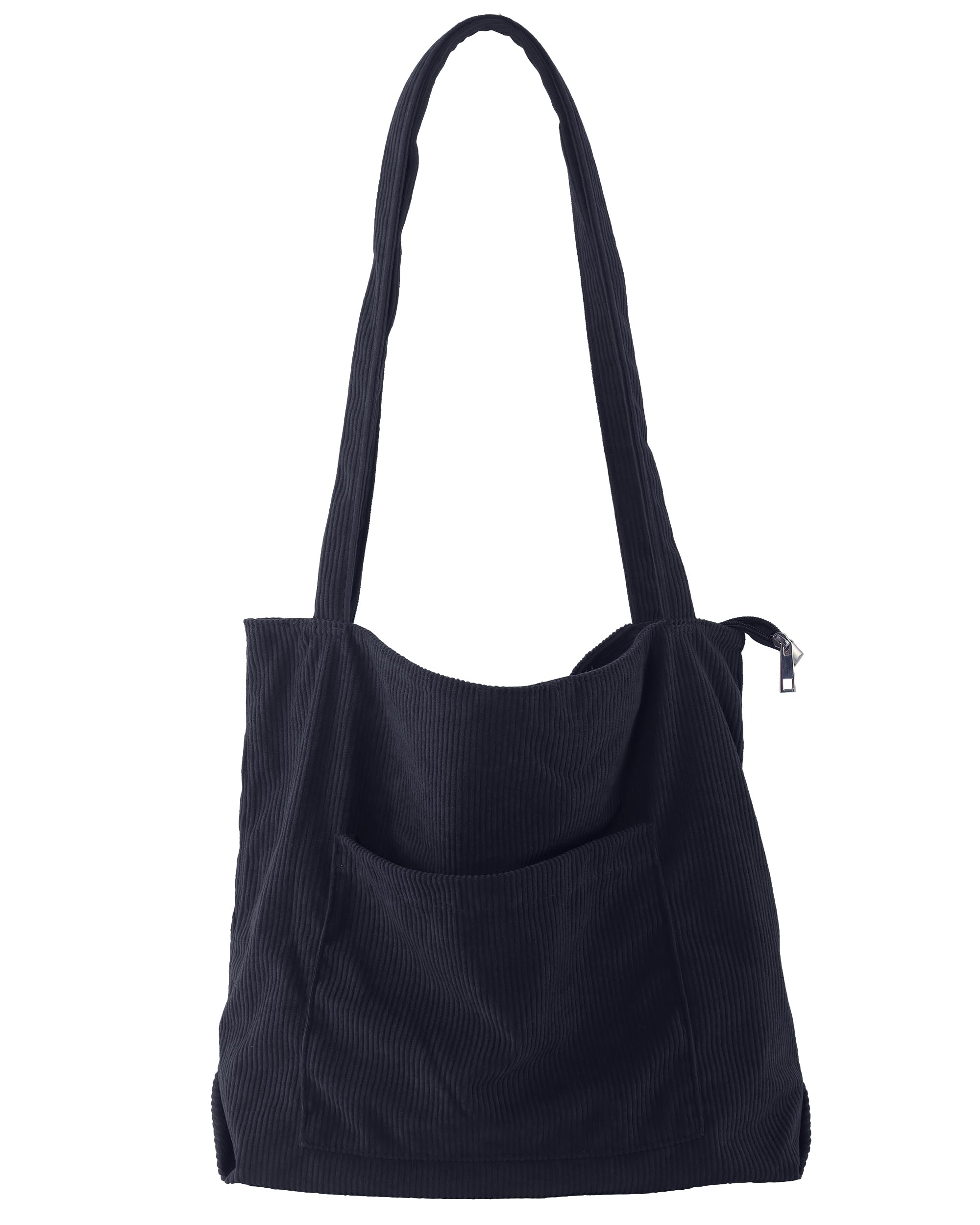 Stylish Corduroy Tote Bag for Women with Zipper Closure & Front Pocket - Perfect for Work, Shopping & Travel Accessories
