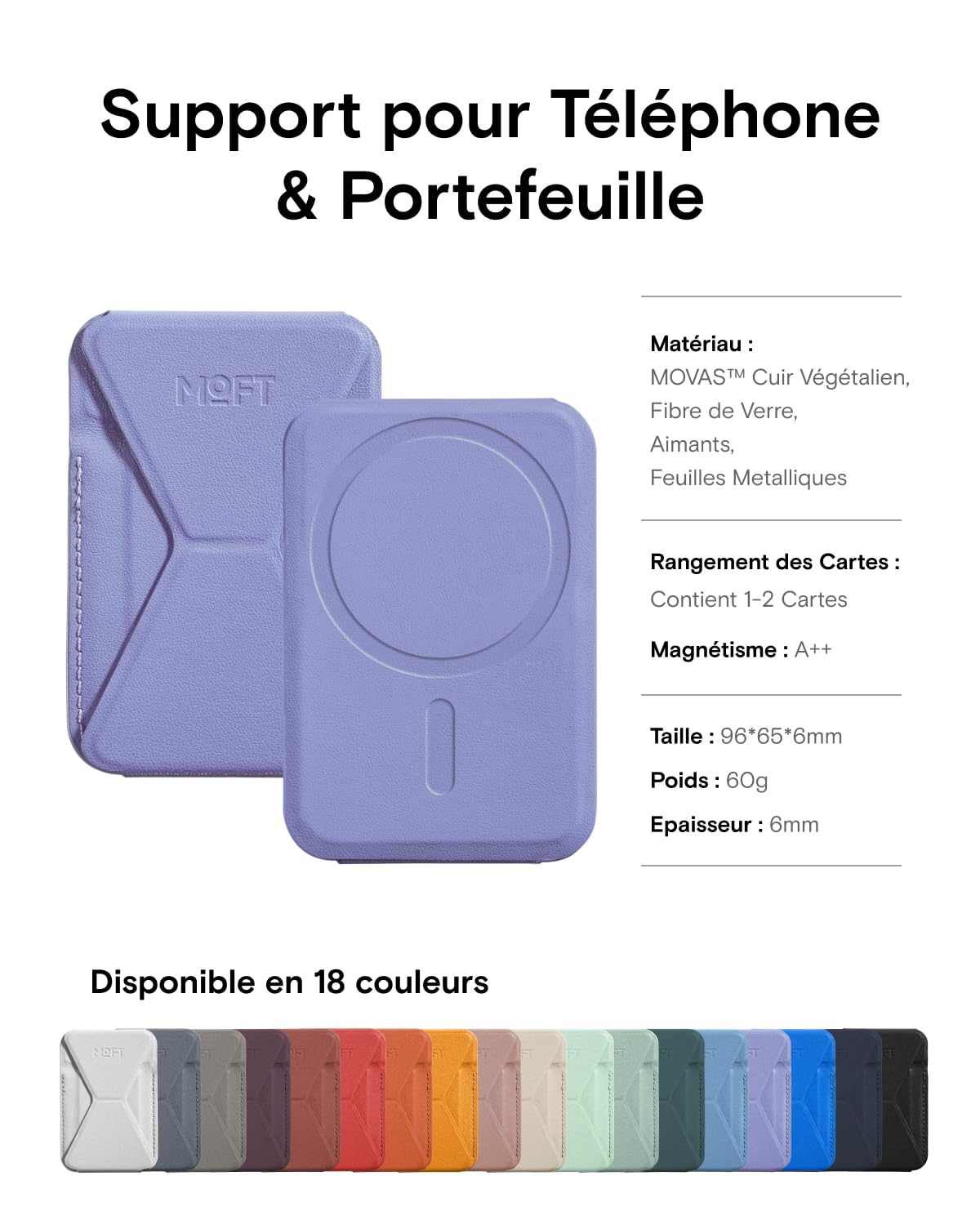 MOFT Adhesive Card Holder for iPhone 16/15/14/13 - MagSafe Compatible Leather Phone Stand with 3 Viewing Angles, Holds 2 Cards | Foldable, Lightweight & Portable (Lavender) | Perfect for Work, Travel & Hands-Free Video Calls