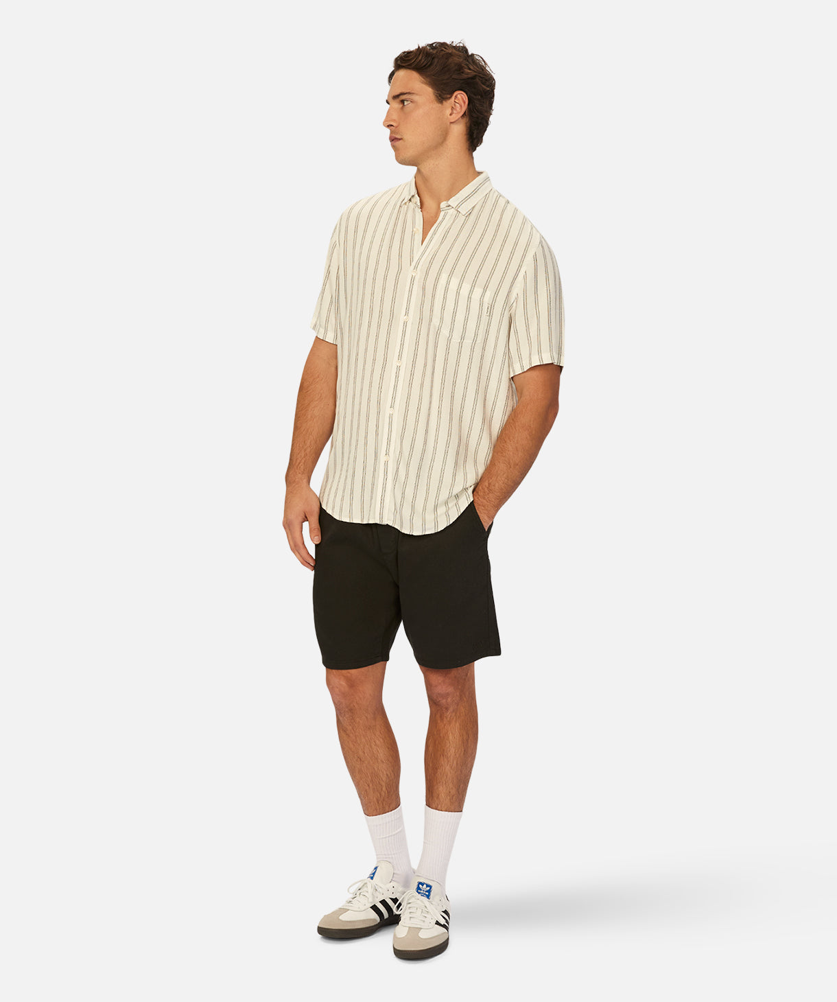 Santana Short Sleeve Shirt for Men - Casual Button Down Shirt in Off White & Black - Perfect for Summer Outfits, Beach Wear and Office Casual Style