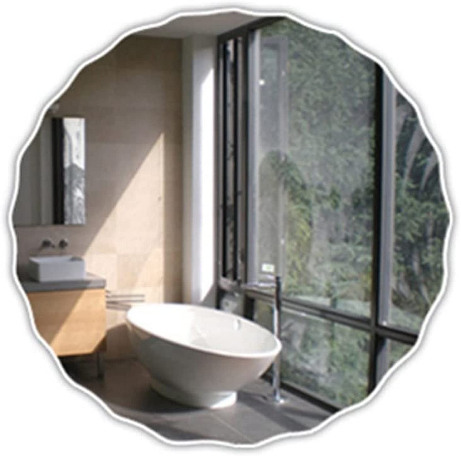 LCJD Frameless Round Wavy Bathroom Mirror - Wall Mounted Vanity Makeup Mirror for Modern Bathroom Decor, Bedroom Dressing Area & Powder Room