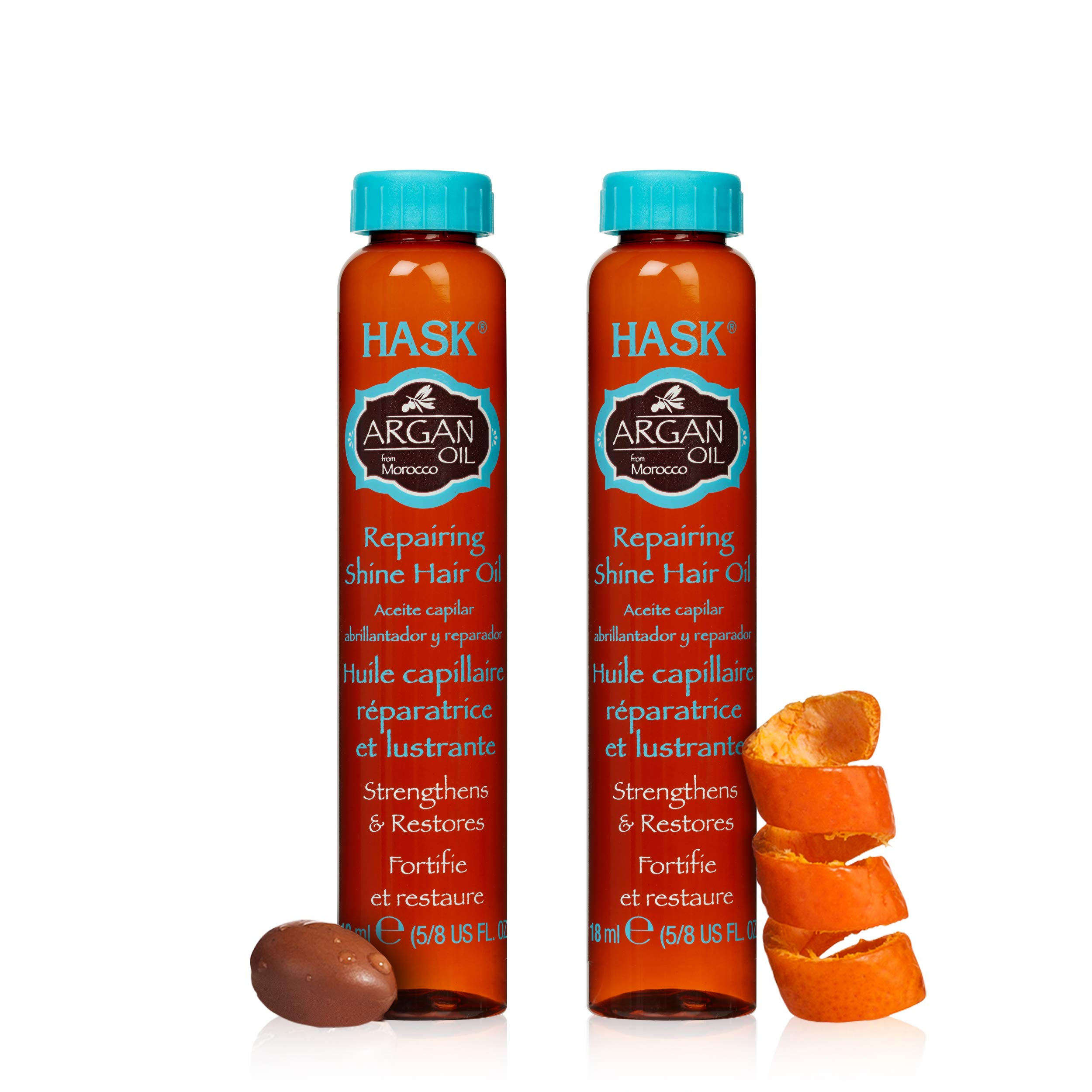 HASK ARGAN Repairing Hair Oil Vials - Shine & Frizz Control for All Hair Types | Color Safe, Gluten Free, Sulfate Free, Paraben Free | Pack of 2 | Perfect for Dry, Damaged Hair & Daily Styling