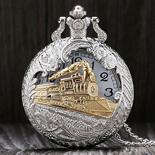 Vintage Train Locomotive Quartz Pocket Watch - Antique Style Necklace Pendant for Men & Women - Perfect for Steampunk Costumes, Historical Reenactments, and Collector's Display