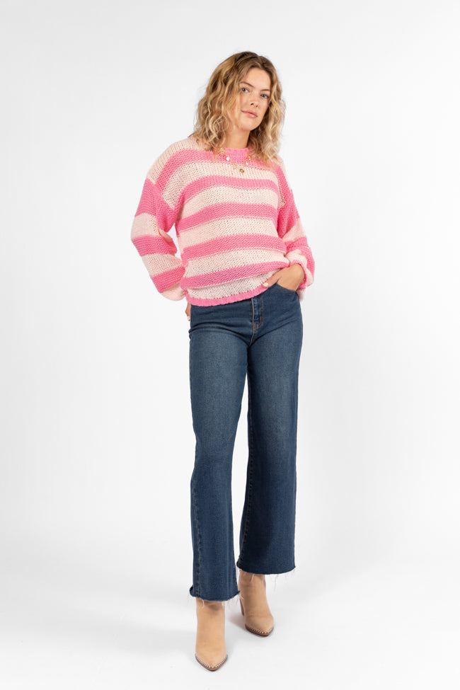 Pink Textured Stripe Sweater for Women - Cozy Knit Pullover - Perfect for Fall & Winter Outfits, Office Wear & Casual Dates