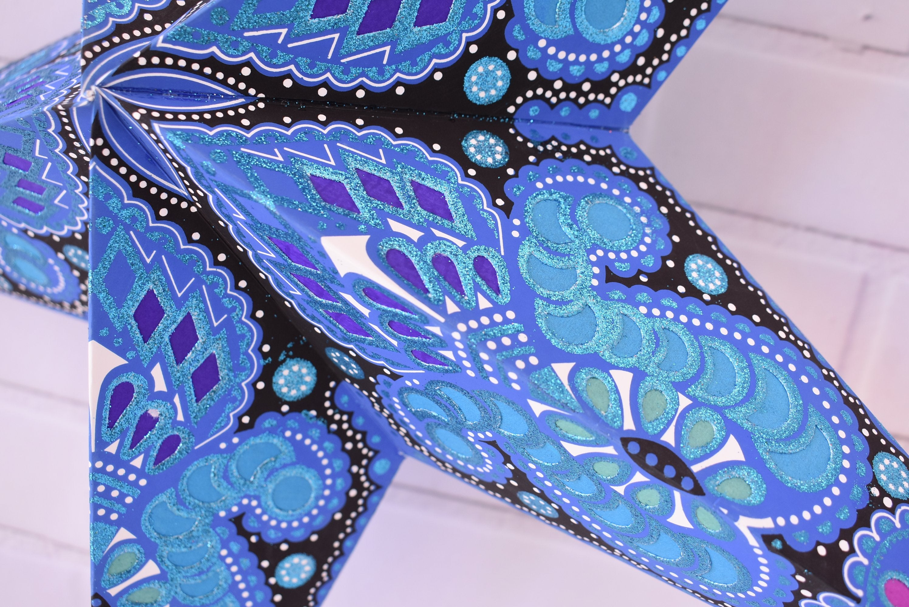 24 Inch Blue Peacock Glitter Paper Star Lantern - Elegant Hanging Wedding & Party Decoration for Indoor/Outdoor Events, Birthday Celebrations, and Festive Home Decor