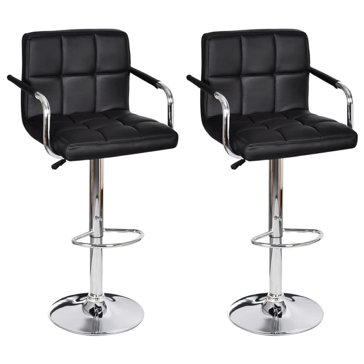 Adjustable Swivel Bar Stools with Armrests - Set of 2 Black Counter Height Kitchen Stools, Modern Bar Chairs with Back Support - Perfect for Kitchen Islands, Breakfast Bars & Home Bars (Black, 2-Pack)