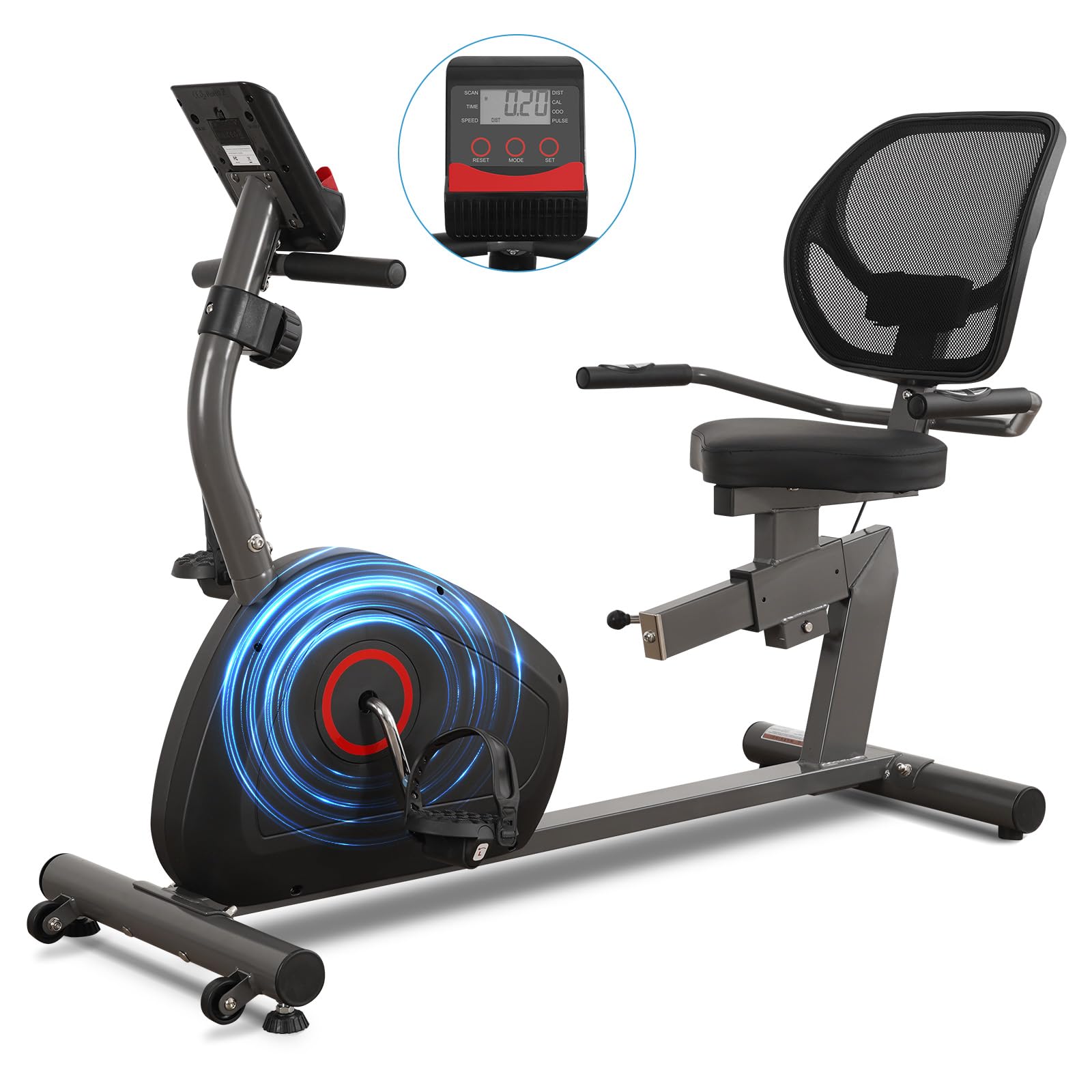 Recumbent Exercise Bike for Home - Magnetic Stationary Bike for Adults & Seniors - LCD Display with Heart Rate Handles - Perfect for Home Gym, Physical Therapy & Low-Impact Workouts