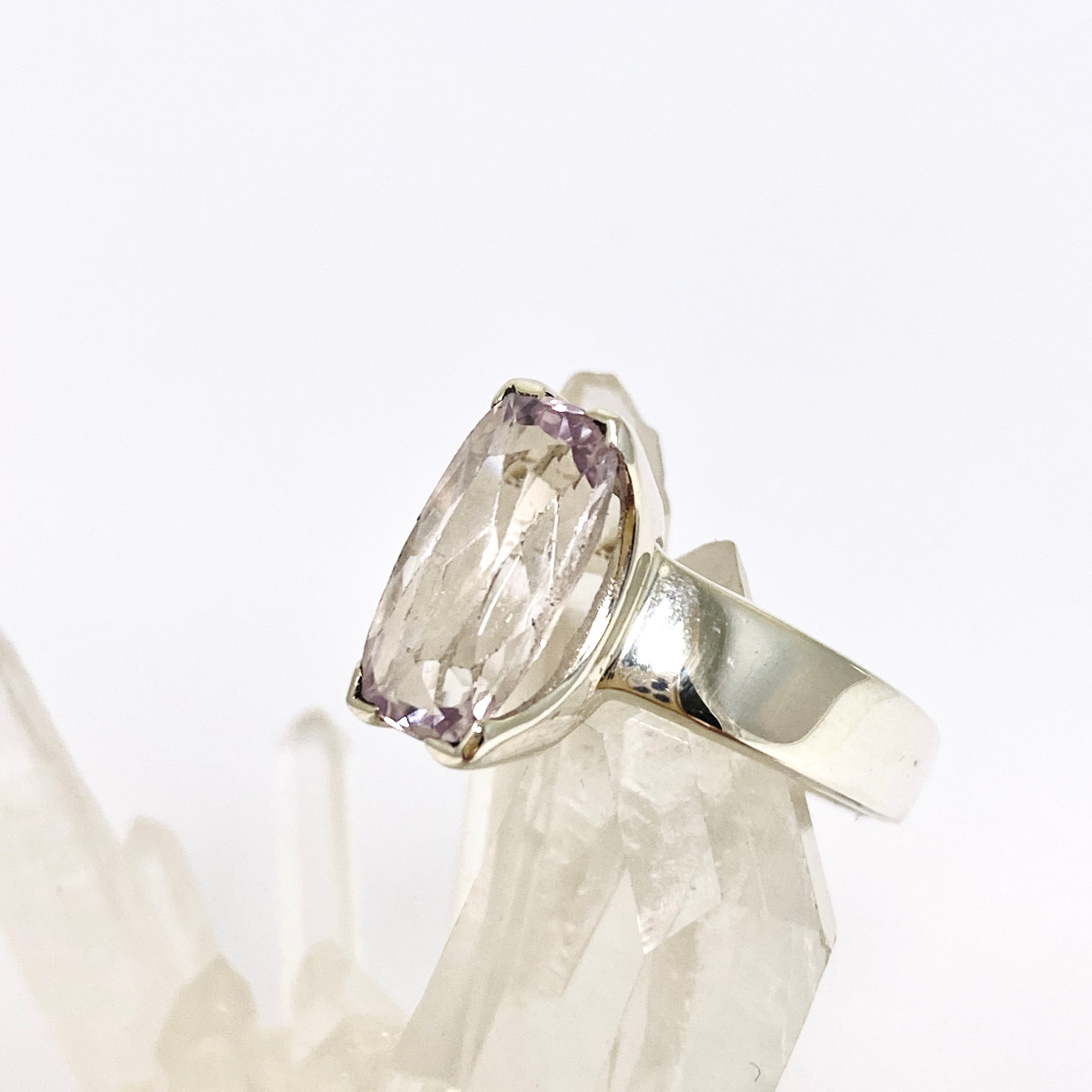 Kunzite Rectangular Faceted Ring Size 8 PRGJ673 | Elegant Pink Gemstone Jewelry for Women | Perfect for Engagement, Anniversary & Special Occasions