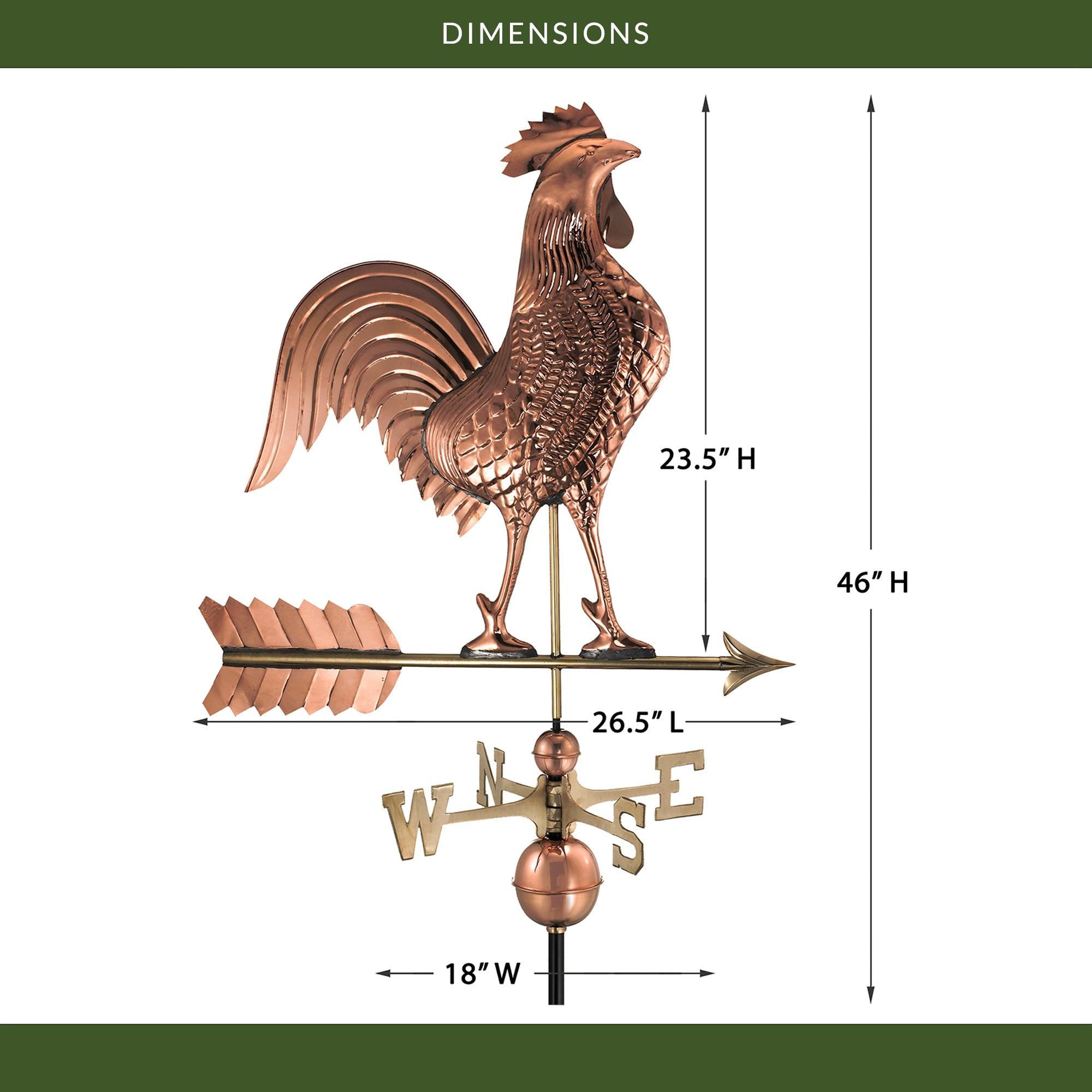 Large Rooster Weathervane - Handcrafted Metal Garden Decor for Outdoor Farmhouse Style - Perfect for Barns, Gardens & Rooftops