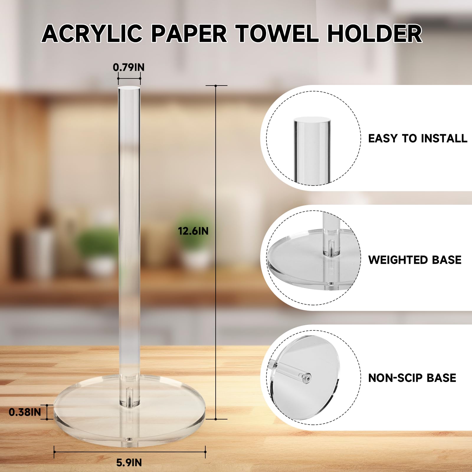 WORHE Clear Acrylic Paper Towel Holder - 5.9