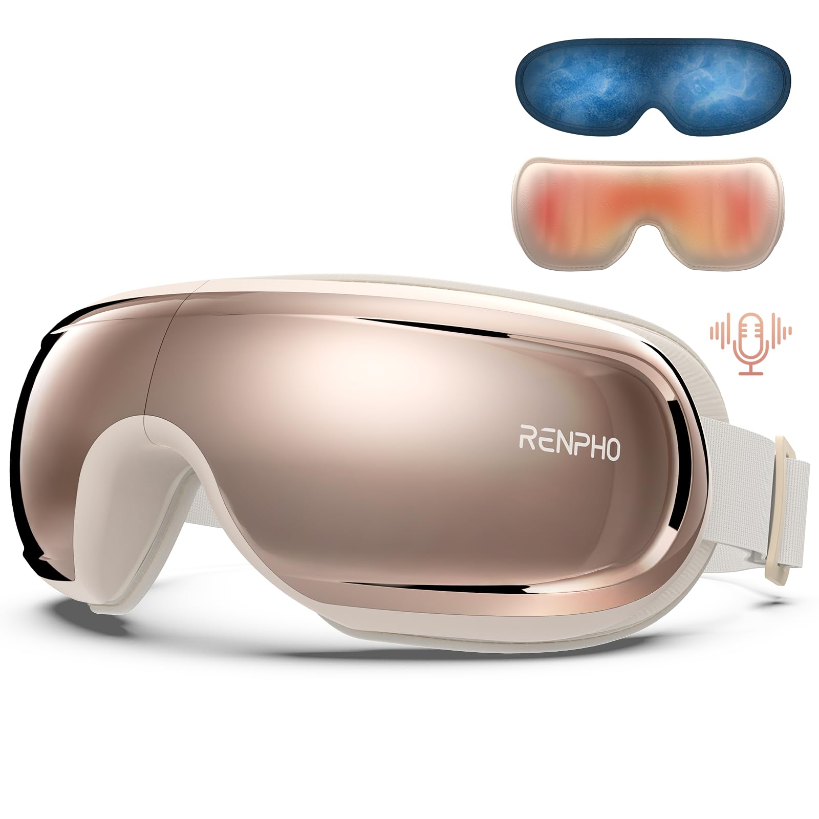 RENPHO Eye Massager with Heat & Cooling - FSA/HSA Eligible, Bluetooth Voice Control, Ice Pack & Rose Eye Mask - Perfect for Migraine Relief, Relaxation & Sleep - Great Mothers Day & Birthday Gift for Women (Home & Office Use)