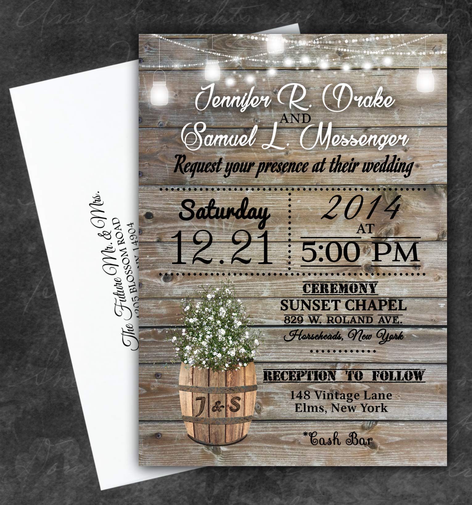 Custom Rustic Wedding Invitations Set of 50 - Personalized Handmade Cards with Matching Envelopes - Perfect for Country Weddings, Barn Weddings & Vintage Themed Celebrations