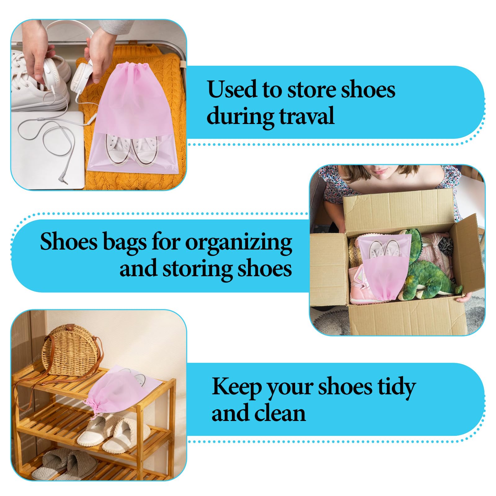 6Pcs Travel Shoe Bags - 17x12 Inch Waterproof Dustproof Drawstring Storage Pouches with Clear Window | Non-Woven Shoe Organizer for Women | Perfect for Gym, Dance, Travel & Sports Gear Storage