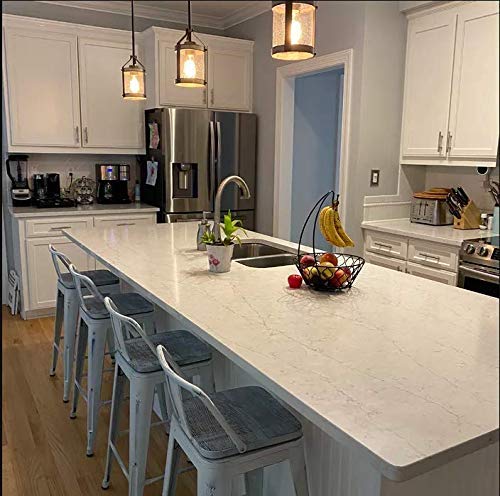 **Industrial Metal Bar Stools Set of 4 - 30 Inch Counter Height Bar Stools for Kitchen, Dining & Home Bar - Distressed White Finish - Durable & Stylish Seating for Modern Spaces**