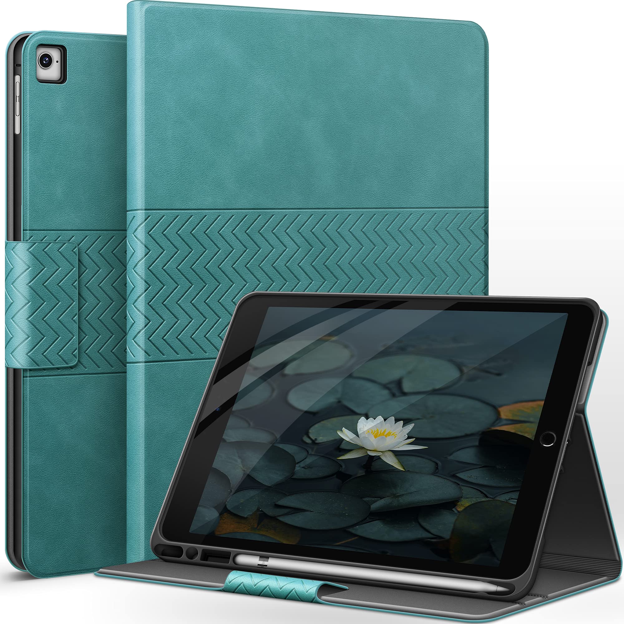 Premium Vegan Leather iPad Case for iPad 9.7 6th/5th Gen, iPad Air 2 & iPad Pro 9.7 - Auto Sleep/Wake with Built-in Apple Pencil Holder (Green) - Perfect for Work, School & Travel Protection