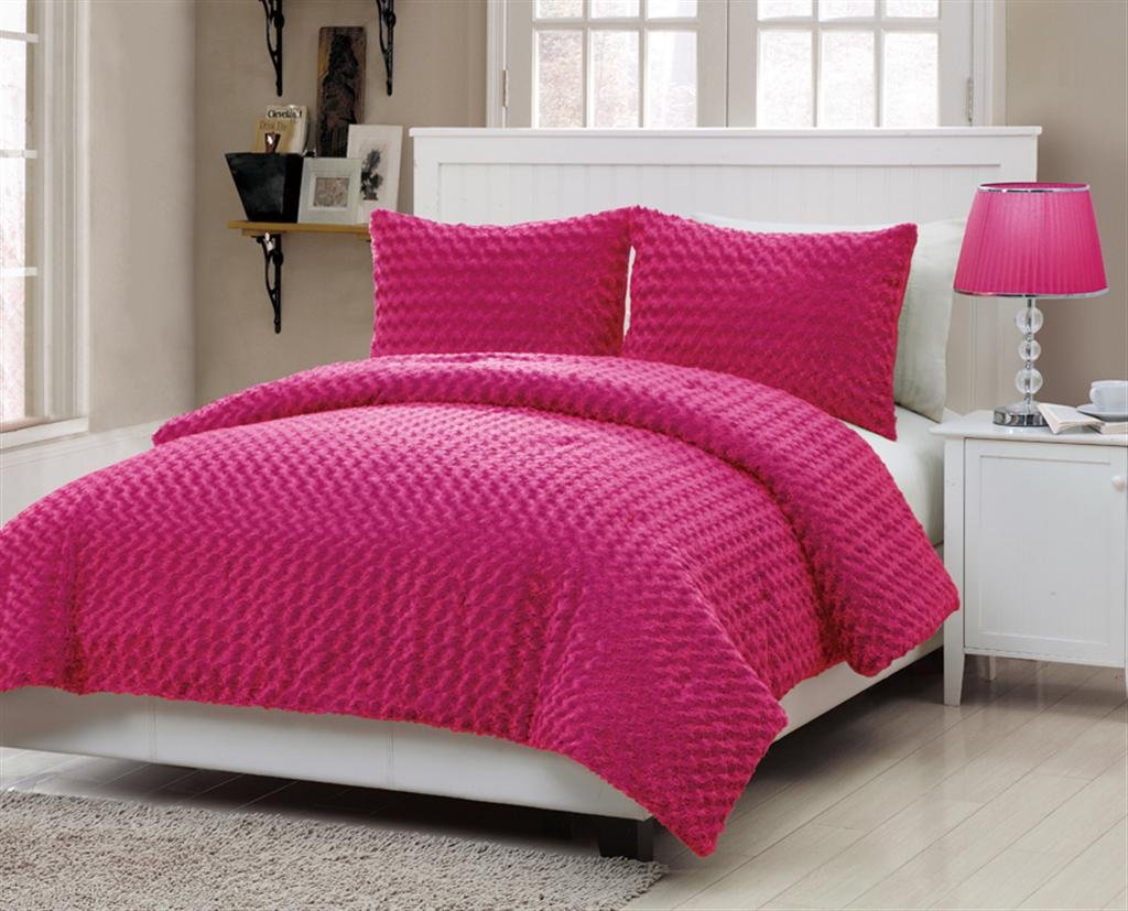 VCNY Rose Fur 3-Piece Comforter Set Full Size Pink - Soft Fluffy Bedding for Girls Room, Teen Bedroom & Cozy Winter Decor
