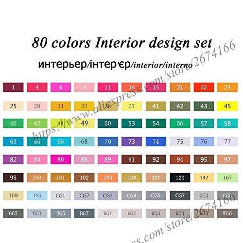 Cobaka Dual Tip Alcohol-Based Art Markers - 30/40/60/80/168 Colors Brush & Chisel Tip Sketch Pens for Manga, Illustration, Calligraphy & Adult Coloring Books (80 Colors Interior Design Set) - Perfect for Artists, Students & DIY Projects