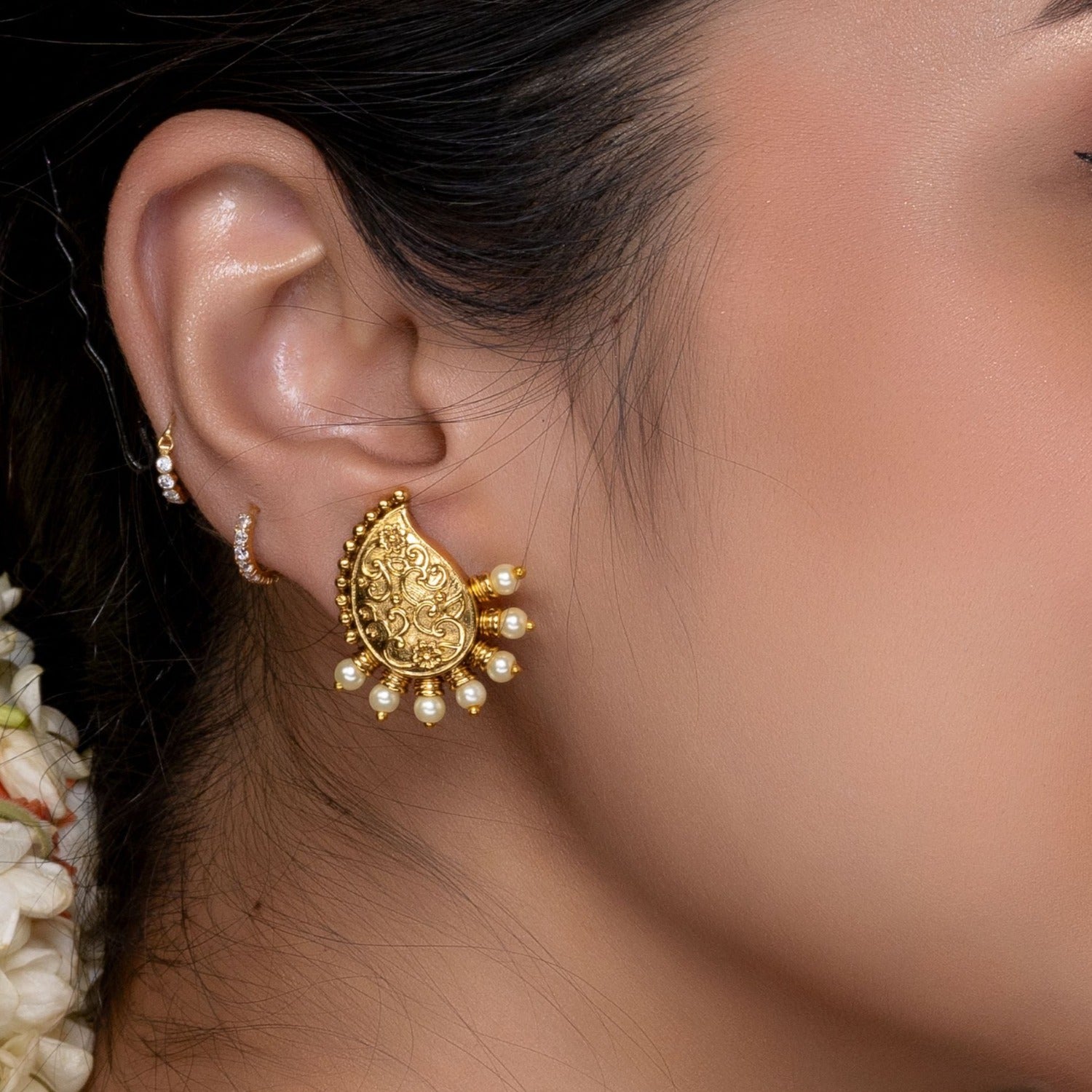 Vintage Mango Motif Stud Earrings for Women - Handmade Antique Gold Plated Jewelry - Perfect for Parties, Weddings & Everyday Wear