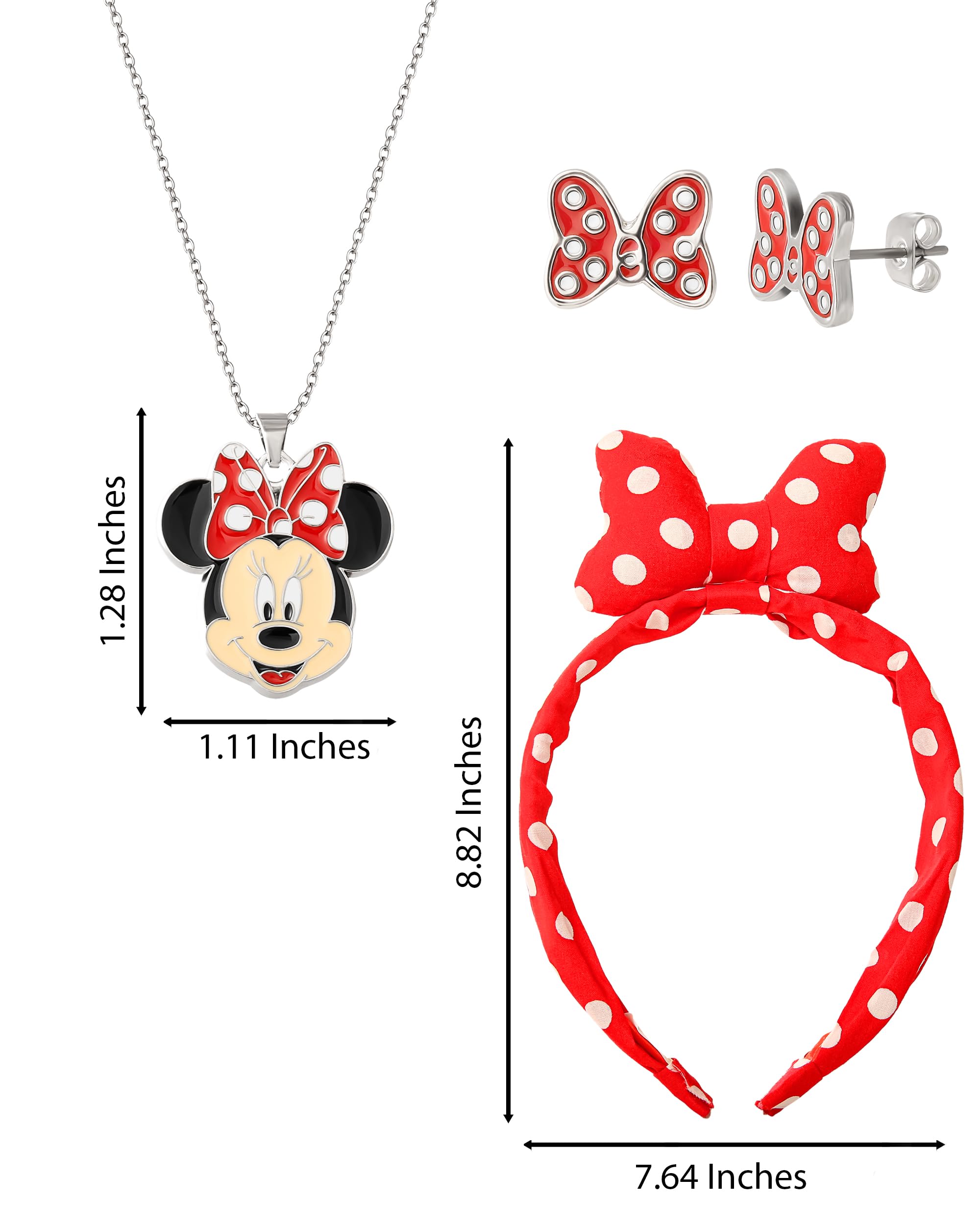 Disney Minnie Mouse Jewelry 3-Piece Set - Official Licensed Bow Earrings, 16