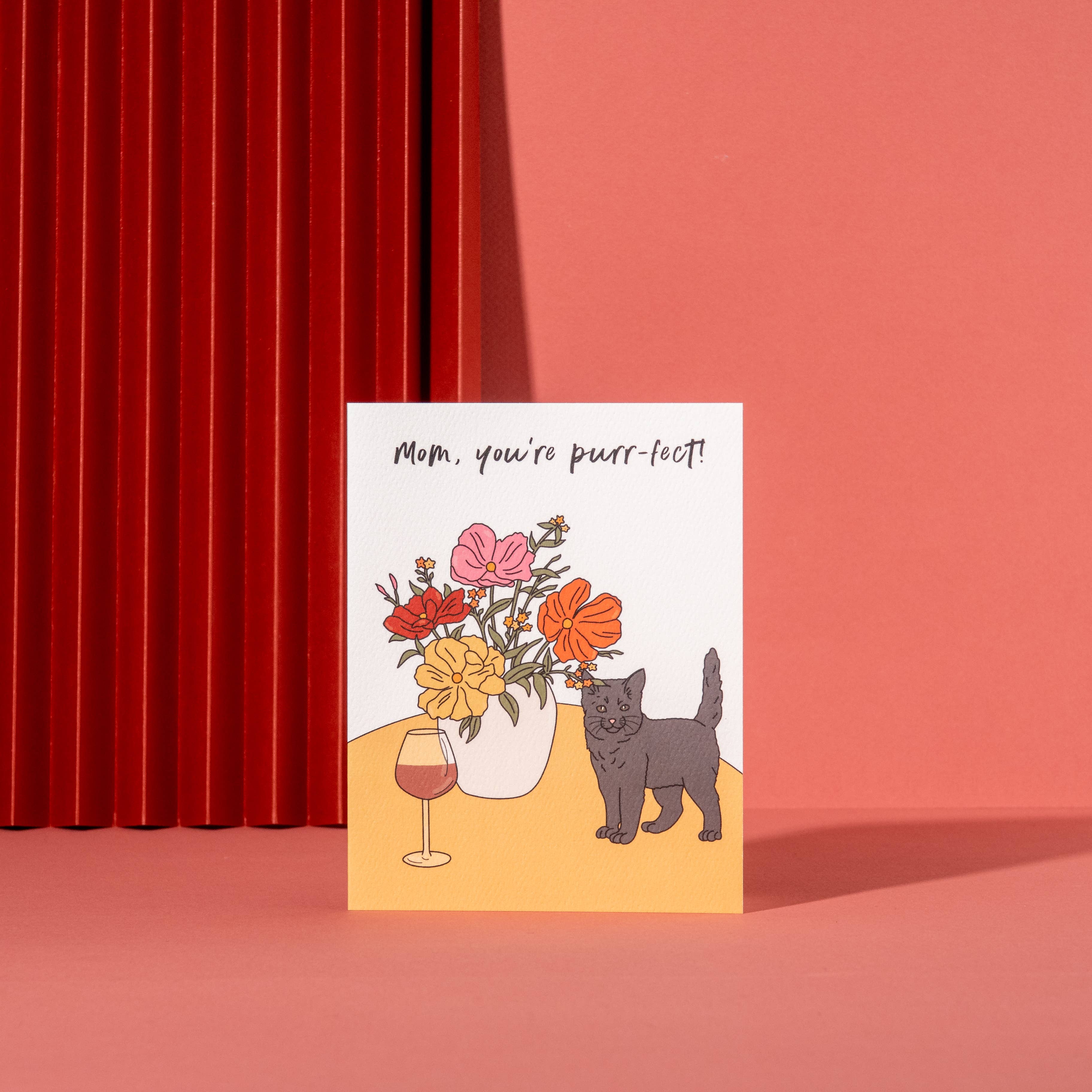 Purrfect Mom Greeting Card - Funny Cat Themed Mother's Day Card - Perfect for Birthdays, Thank You & Special Occasions