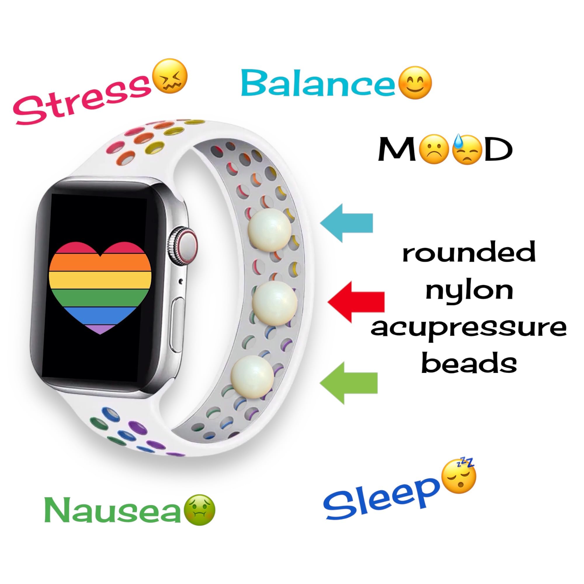 Acupressure Watchband for Apple Watch – Natural Stress & Nausea Relief, Improves Balance & Mood – Waterproof Skin-Friendly Silicone Solo Loop (Size S 42/49) – Perfect for Travel, Workouts & Daily Wellness