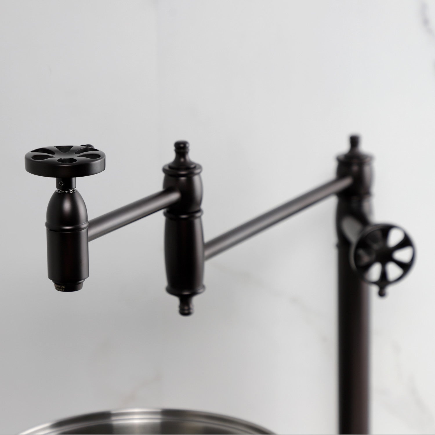 Belknap KS3705RX Oil Rubbed Bronze Deck Mount Pot Filler Faucet - 2 Handle Wall Mounted Kitchen Sink Faucet for Easy Pot Filling & Cooking