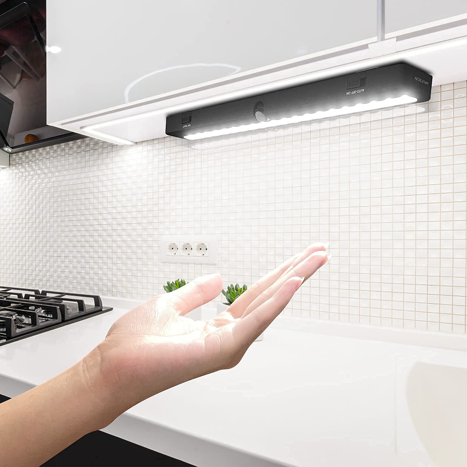 LED Motion Sensor Closet Light - Battery Powered & DC Input, ON/Off/AUTO Switch, 180° Adjustable Under Cabinet Lighting - Perfect for Closets, Pantries, Stairways & Dark Spaces