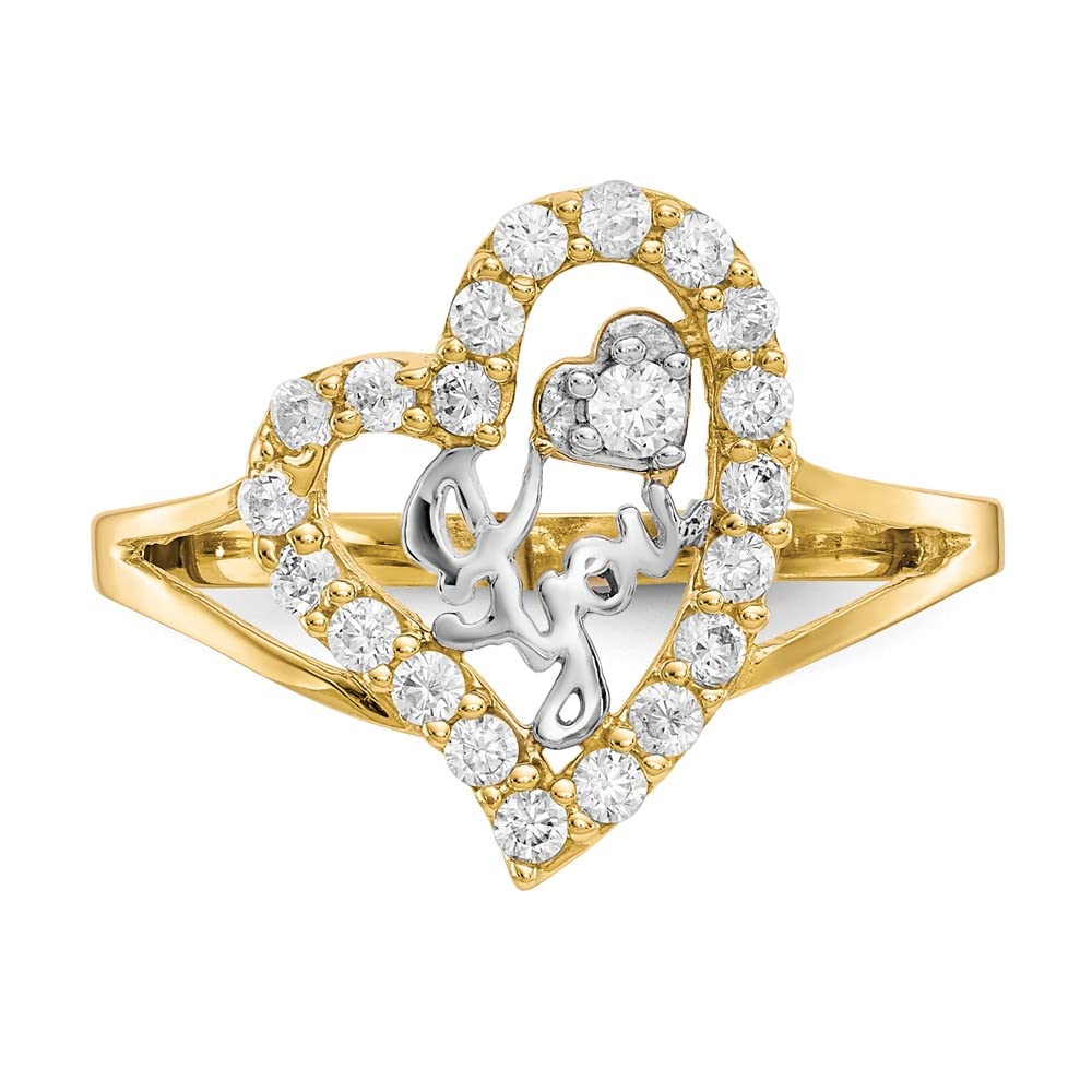 10K Yellow Gold & Rhodium Plated Cubic Zirconia Heart Ring - 