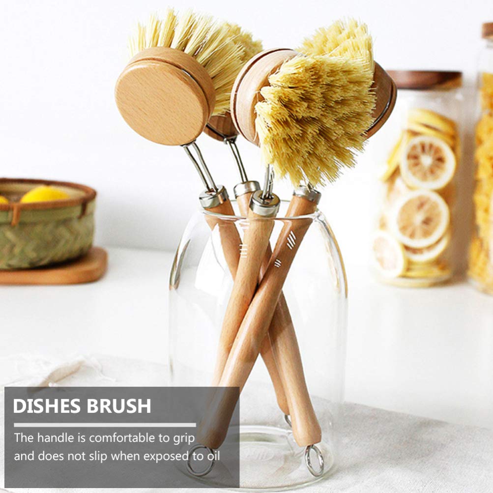 Hemoton 2-Pack Natural Sisal Dish Brush with Wooden Handle - Multi-Function Kitchen Sink Brush for Pots, Pans, Dishes & Tubs - Perfect for Deep Cleaning Cookware, Scrubbing Sinks & Bathroom Tiles