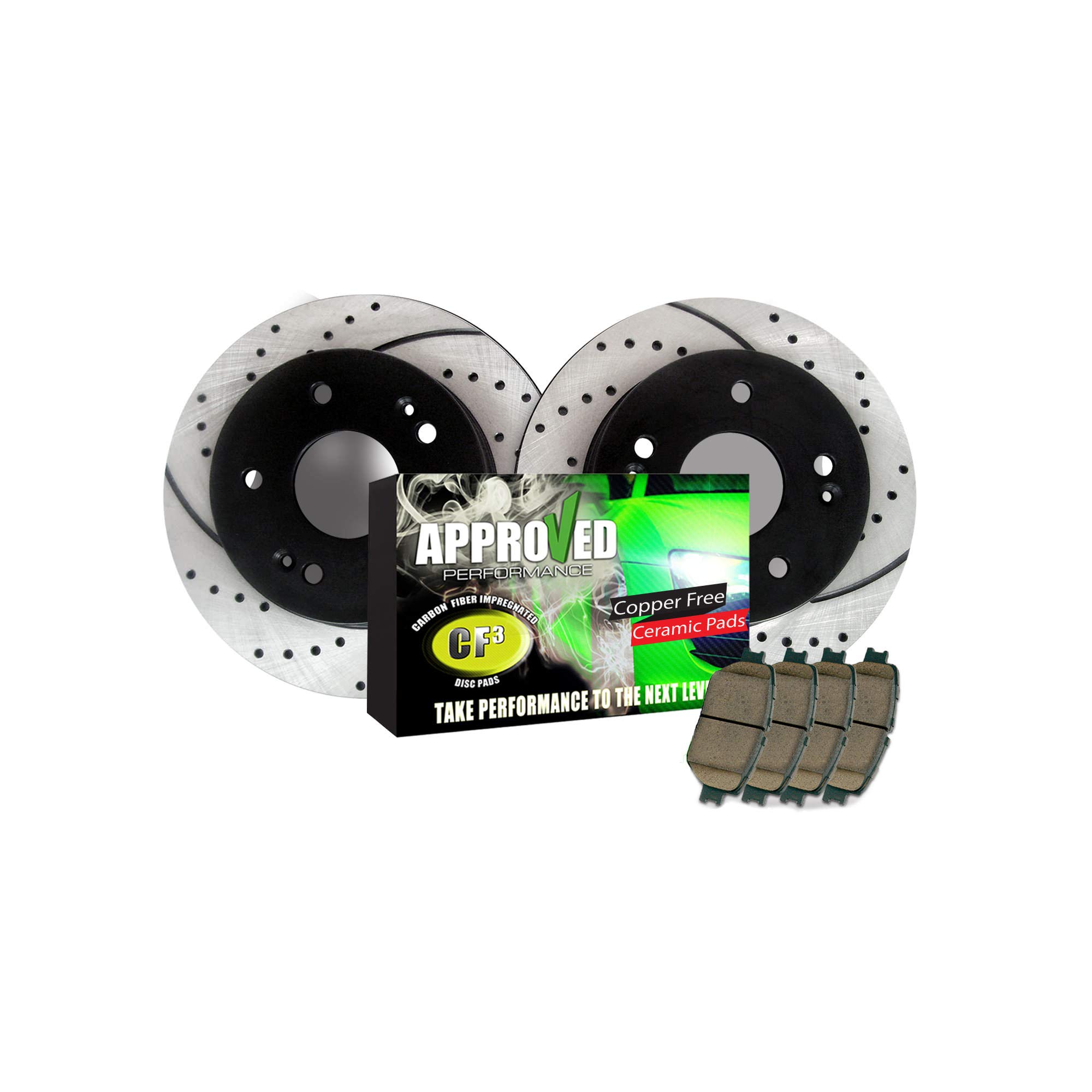 High-Performance Front Brake Kit - Drilled & Slotted Rotors with Carbon Fiber Ceramic Pads for Chevrolet Camaro, Pontiac Firebird - Perfect for Racing & Street Performance