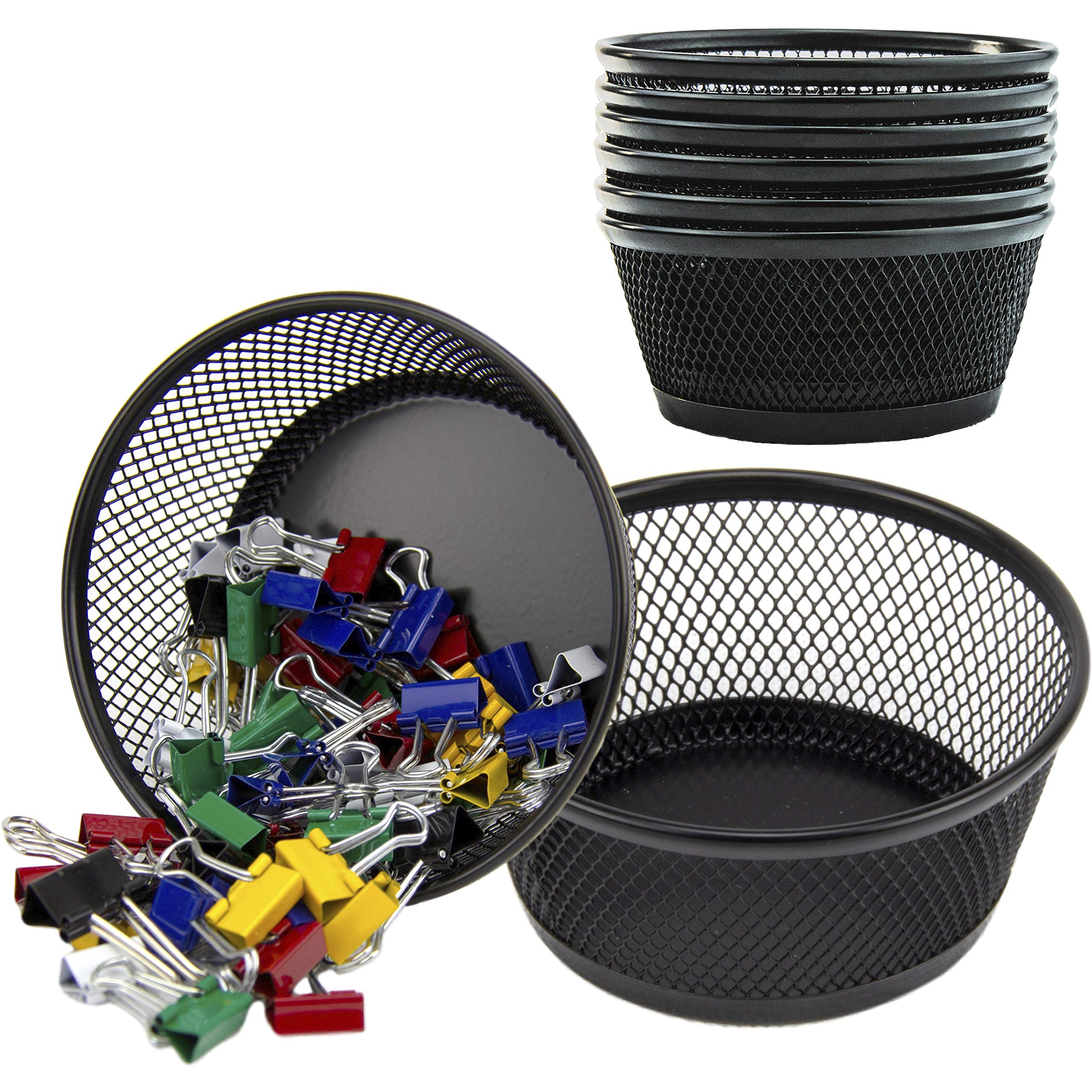 8 Pack Black Metal Mesh Paper Clip Holders - Round Desk Organizer for Office, School & Home | Perfect for Storing Paper Clips, Thumb Tacks, Rubber Bands, Tea Bags & More | Ideal for Desk, Drawer & Kitchen Organization