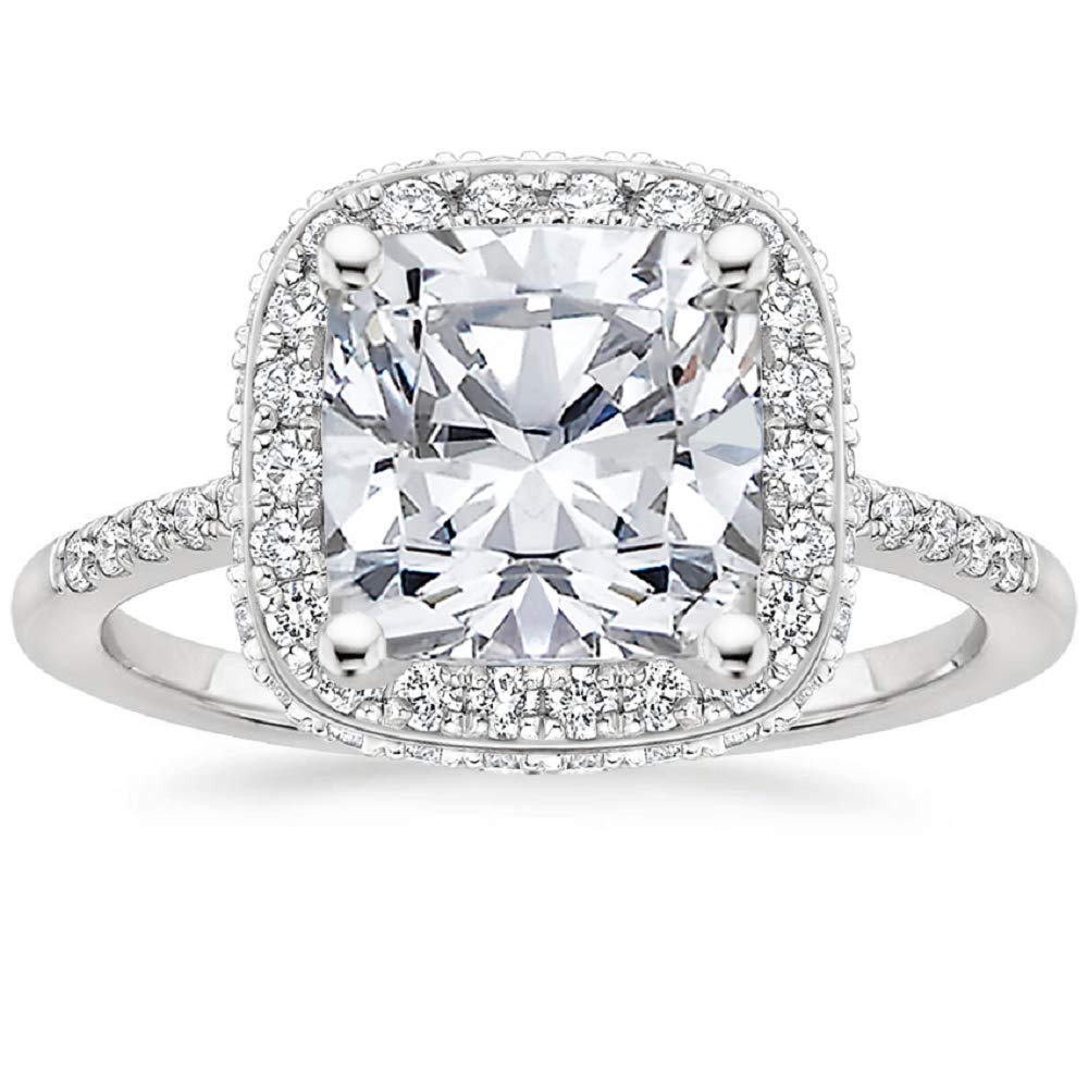 2 Carat Cushion Cut Moissanite Engagement Ring - Vintage Wedding Band with Double Halo Diamond Setting in Sterling Silver - Anniversary Promise Ring for Women - Perfect for Proposals, Weddings & Special Occasions