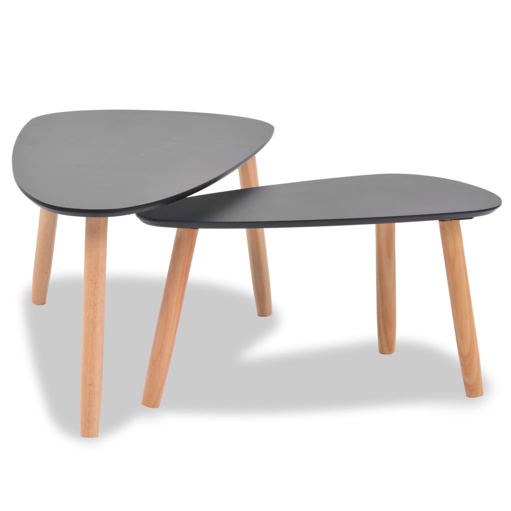 vidaXL 2-Piece Nesting Coffee Table Set with Solid Pine Wood Legs, Scandinavian Style Side Tables for Living Room, Bedroom, or Office - Black - Space-Saving Modern Furniture for Small Spaces