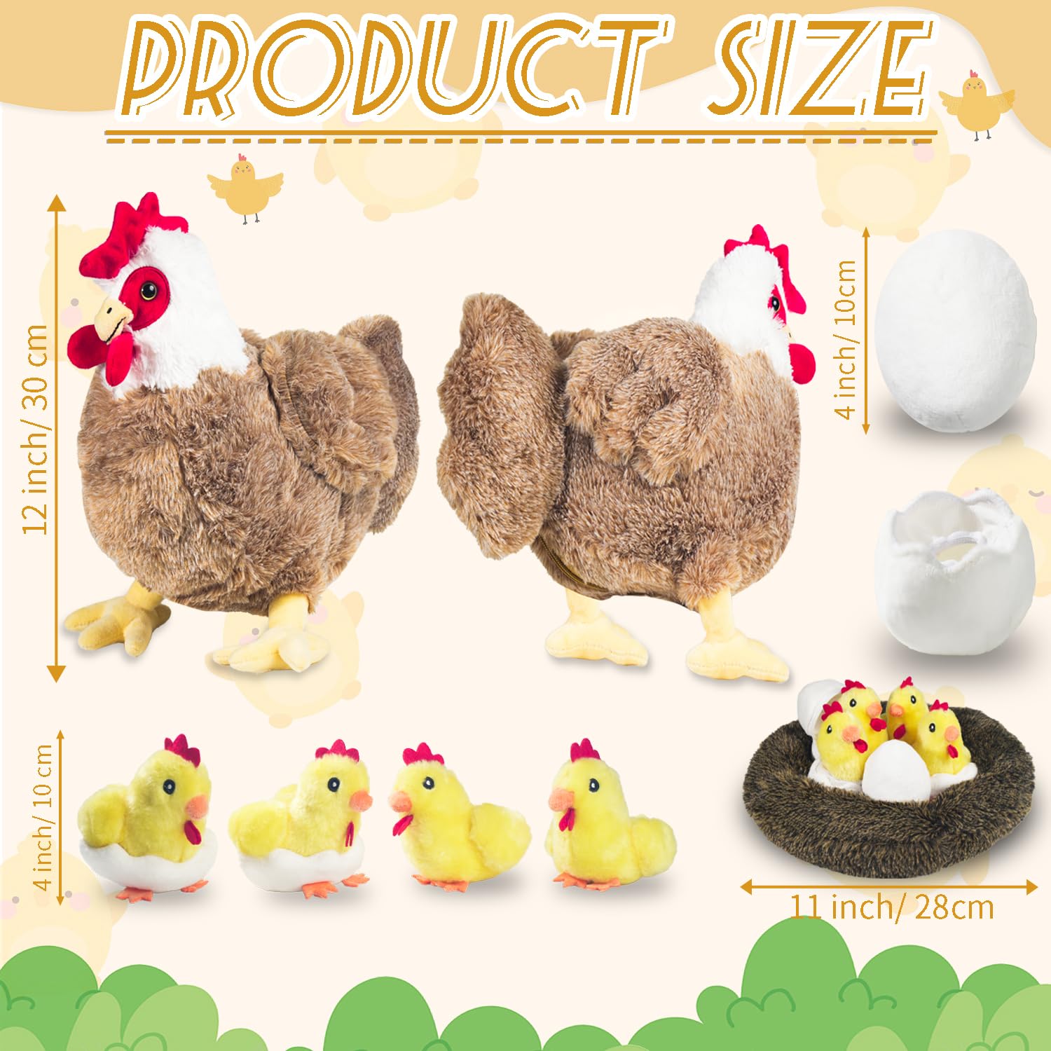 9 in 1 Plush Chicken Toy Set with Egg-Laying Hen, Baby Chicks & Hen House - Stuffed Animal for Kids Easter, Spring & Birthday Parties - Fun Educational Toy for Pretend Play & Gift Giving