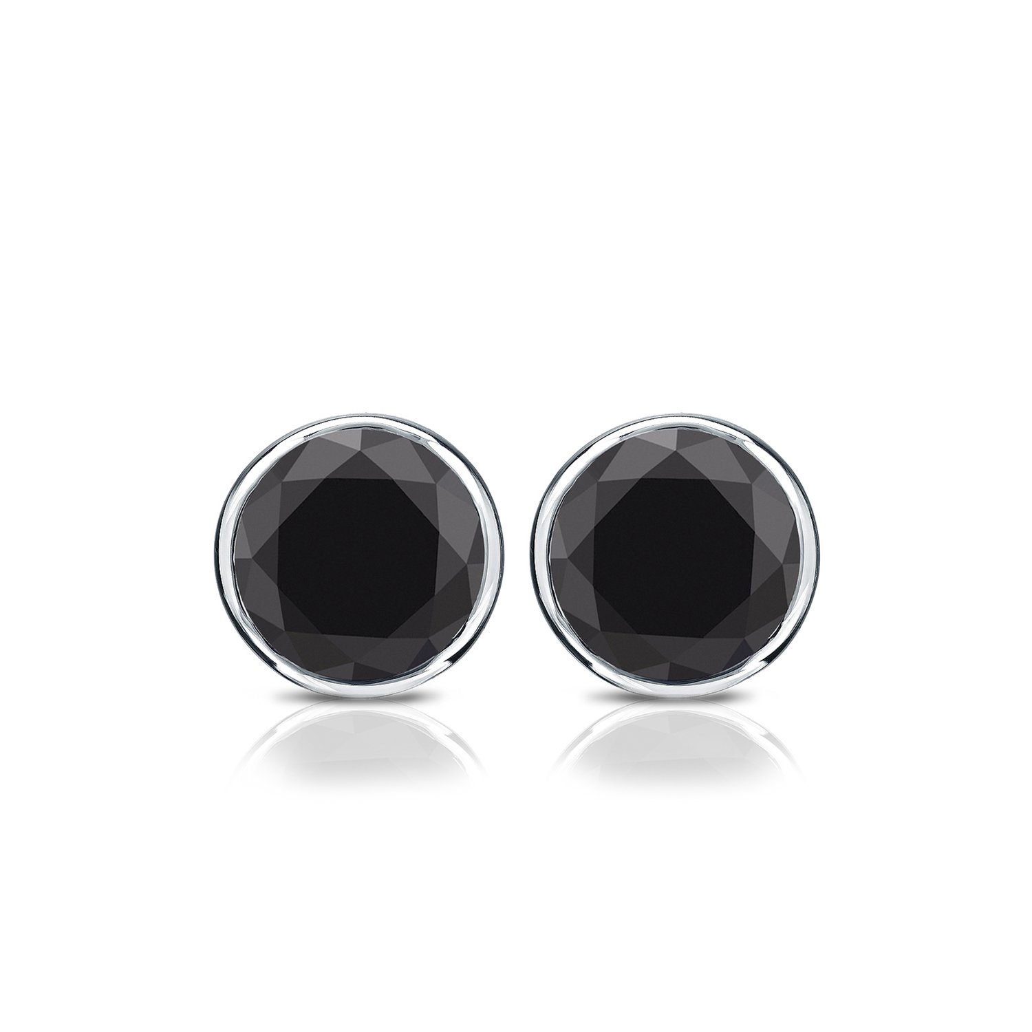 14K White Gold Round Black Diamond Stud Earrings (1/2-4 ct) Screw Back Closure - Elegant Bezel-Set Earrings for Women, Perfect for Weddings, Parties & Special Occasions
