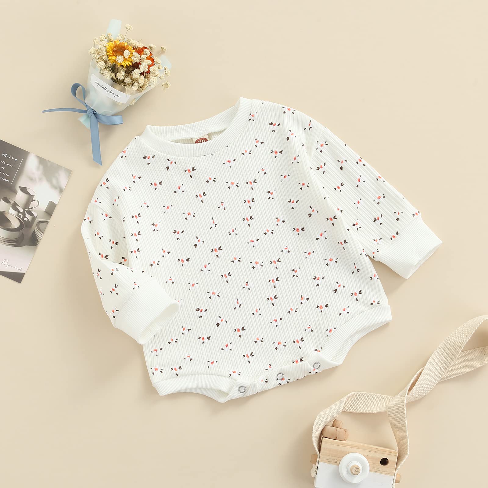 Floral Long Sleeve Baby Girl Romper - Newborn Pullover Jumpsuit Bodysuit for Fall & Winter | Cute Outfit for Photos, Parties & Daily Wear