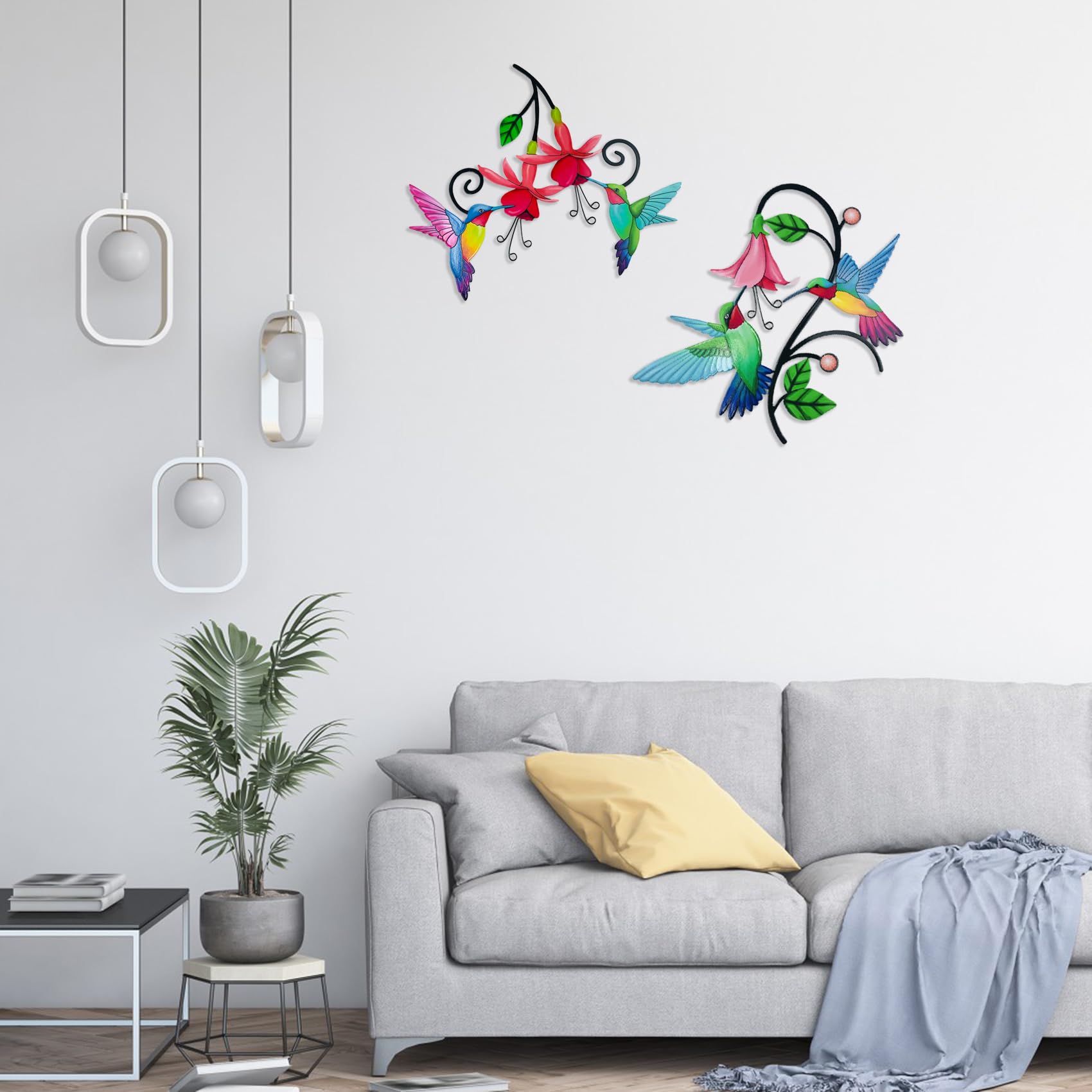 2 Pack Metal Hummingbird Wall Art - Outdoor Garden Decor for Patio, Fence & Balcony