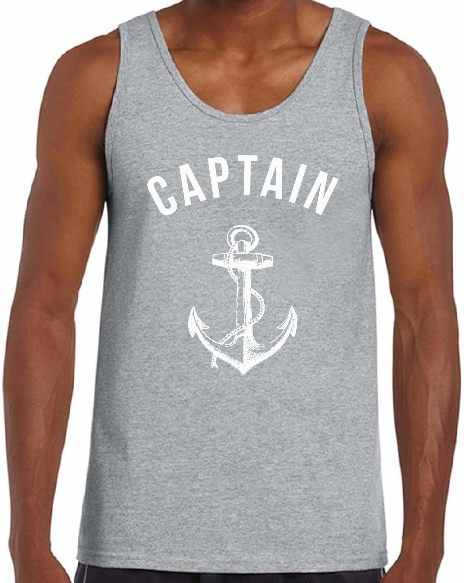 Men's Captain Tank Top - White Anchor Print Beach Party Shirt for Summer Outfits & Casual Wear
