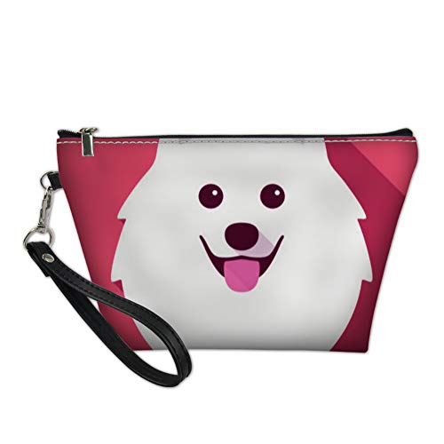 Dreaweet Women's Samoyed Print Cosmetic Bag - PU Leather Trapezoid Makeup Case, Toiletry Organizer & Travel Clutch Purse - Perfect for Travel, Gym, and Daily Essentials Storage