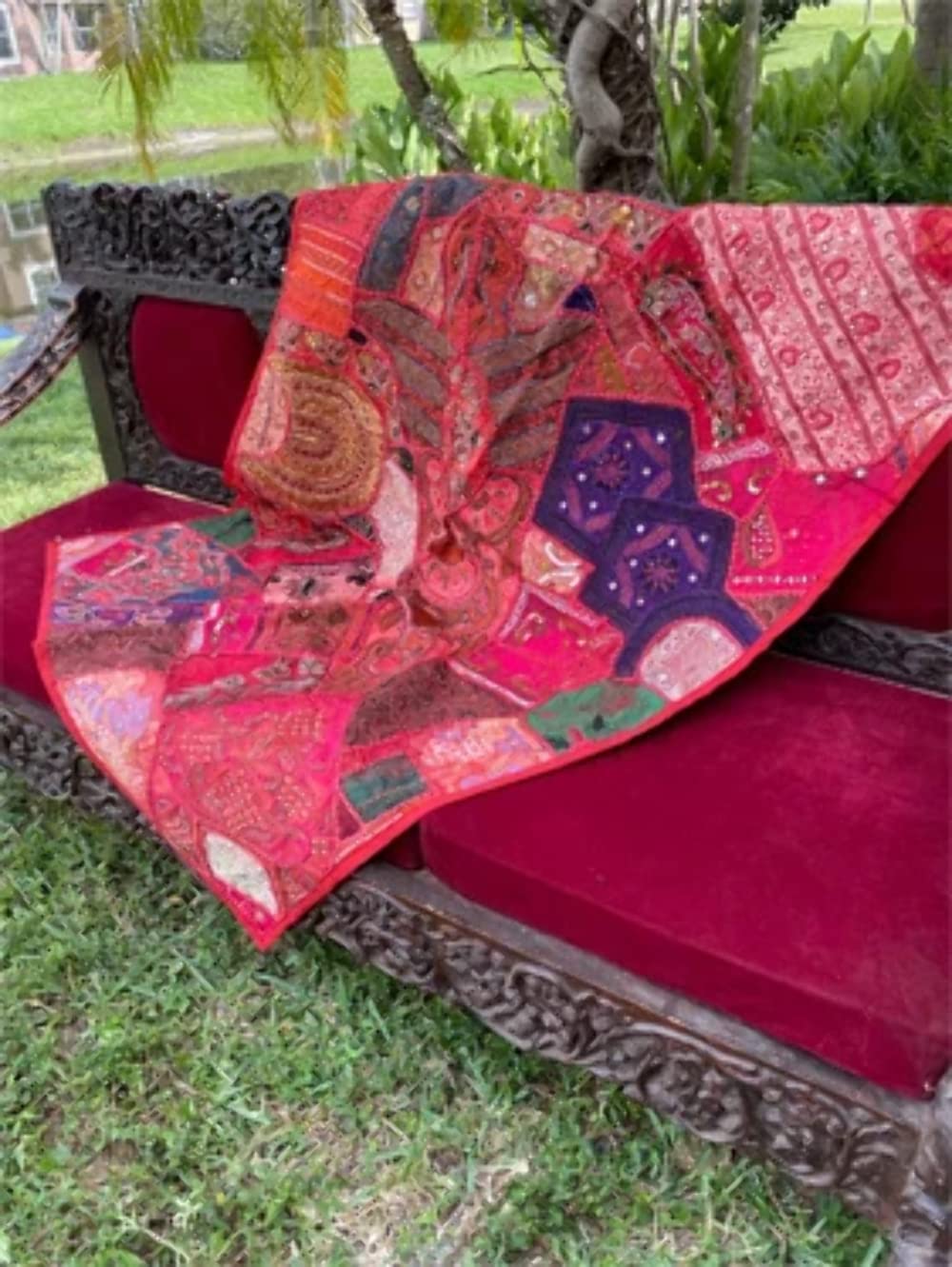 Exquisite Indian Sari Tapestry Wall Hanging - Red Passion Zardozi Embroidery for Boho Home Decor | Perfect for Living Room, Bedroom, or Meditation Space