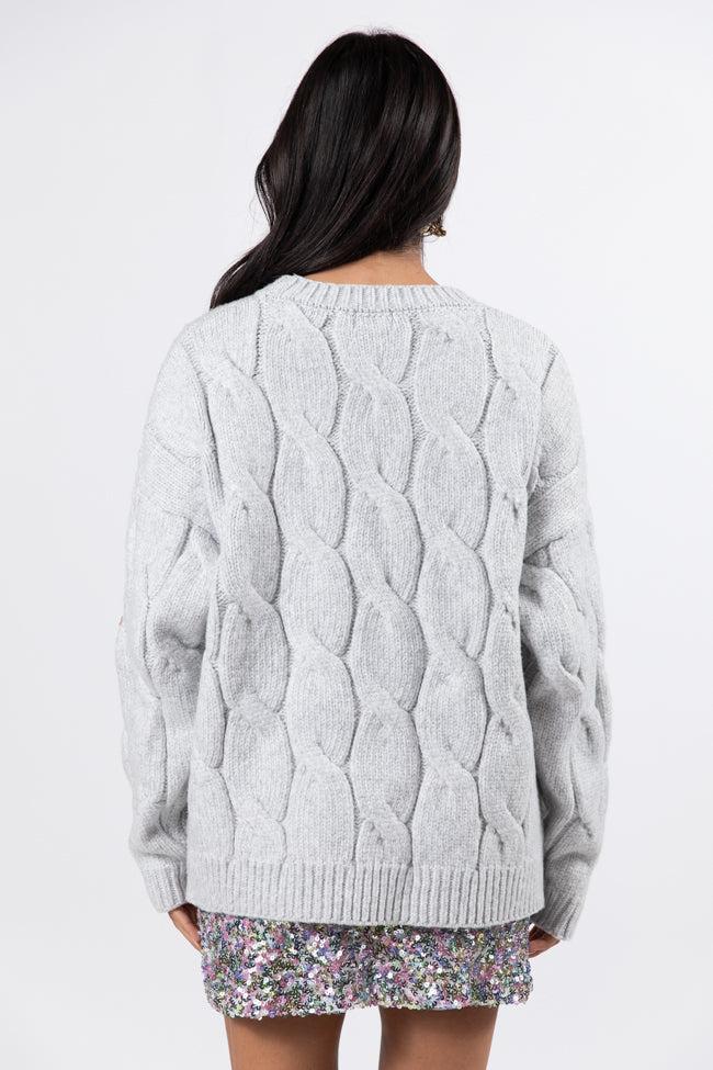 Steer Me Right Grey Oversized Cable Knit Sweater for Women | Cozy Winter Pullover | Perfect for Casual Outfits, Date Nights & Holiday Gatherings