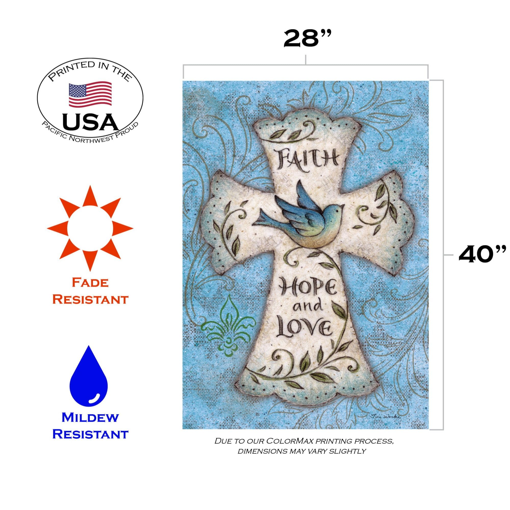 Faith Hope Love Christian Flag 28x40 Inch - Double Sided Outdoor Garden Flag with Cross Design for Yard, House & Church Decor | Weather-Resistant Christian Home & Garden Decoration