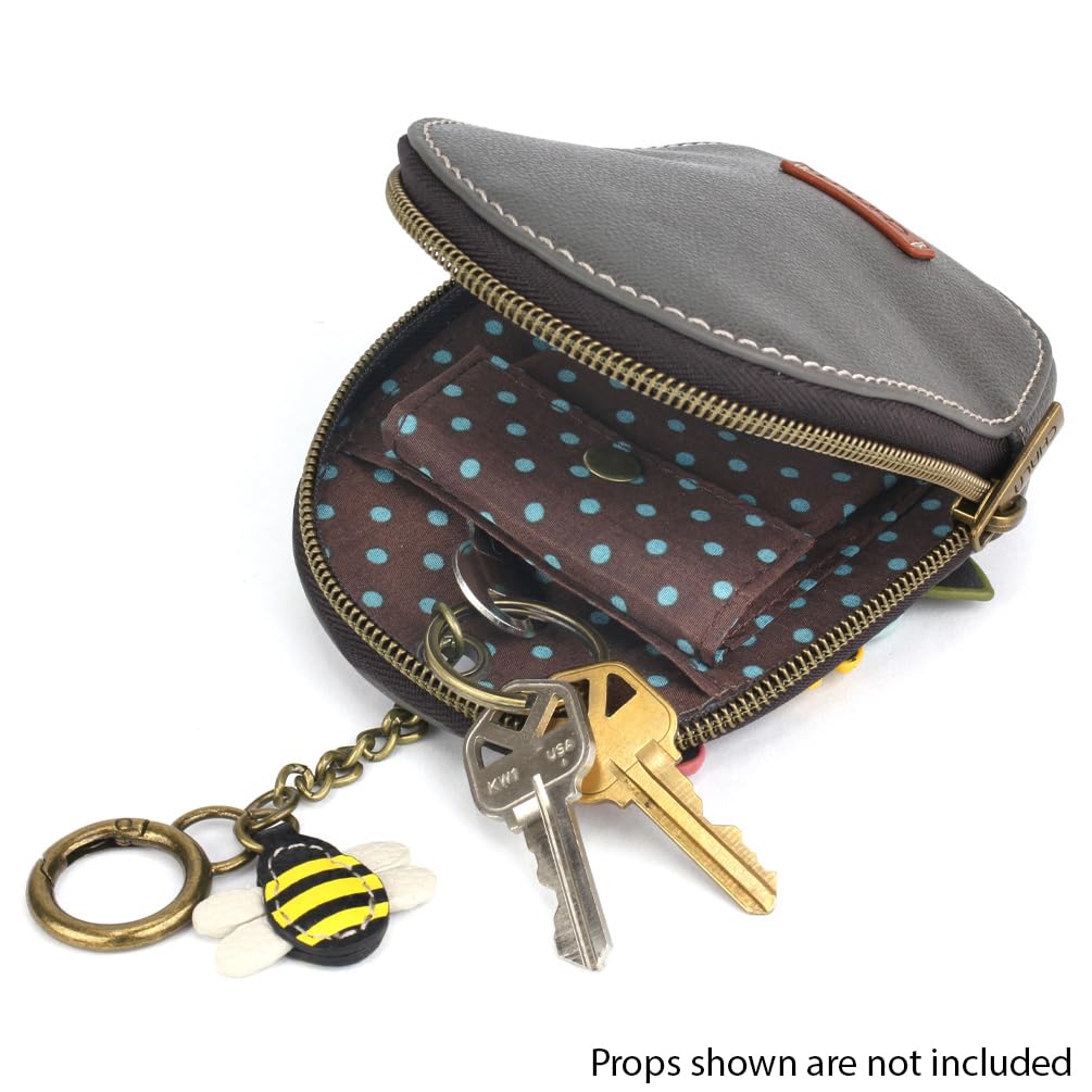 CHALA Mini Coin Purse Keychain for Women - RFID Blocking Card Holder & Small Wallet with Daisy Design (Gray) - Perfect for Keys, Cards, and Coins - Ideal for Travel, Shopping, and Everyday Use