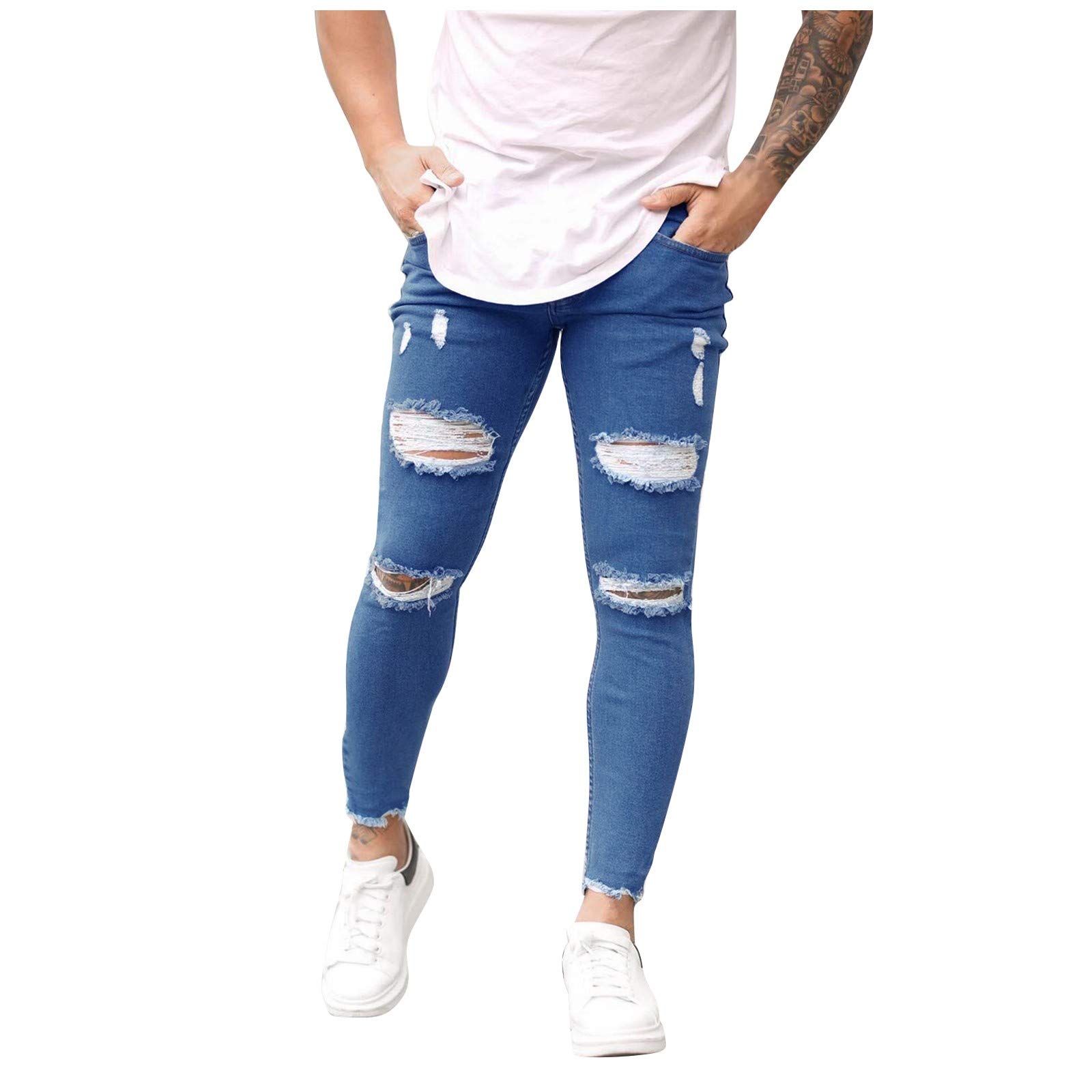 Vintage Washed Distressed Striped Denim Jeans for Women & Men - Hip Hop Work Trousers with Zipper Details | Casual Streetwear, Club Outfits & Activewear
