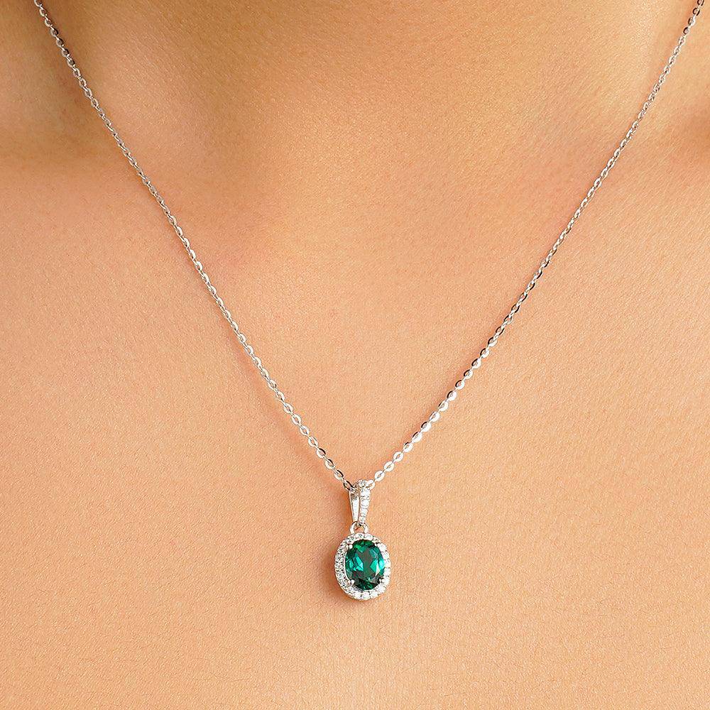 1.69 CT Vintage Style Oval Emerald Halo Pendant Necklace - Elegant Jewelry Gift for Women, Perfect for Weddings, Anniversaries & Special Occasions