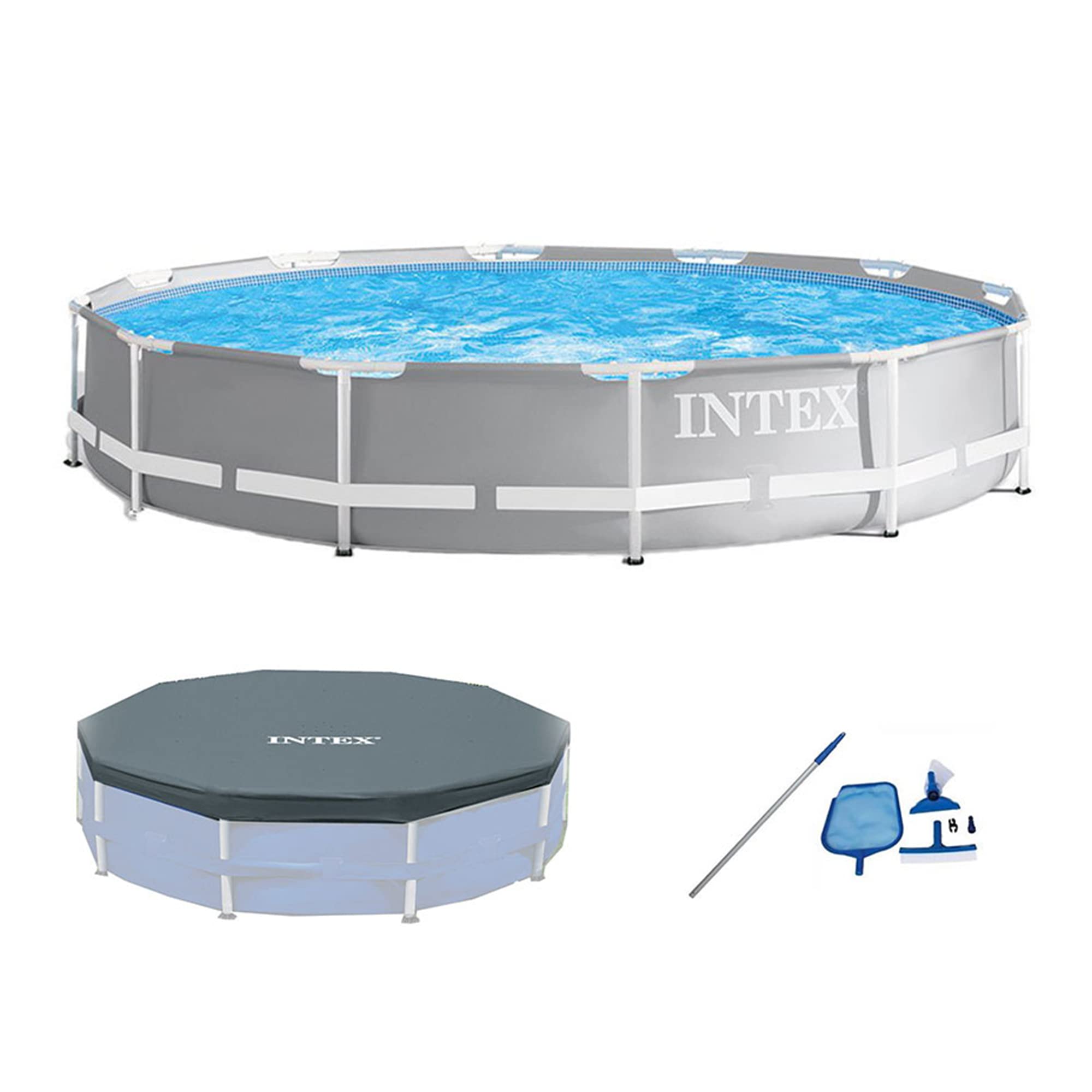 Intex 26711EH 12ft x 30in Prism Above Ground Swimming Pool Set with Cover, Ladder & Maintenance Kit - Perfect for Backyard Family Fun, Summer Parties & Outdoor Relaxation