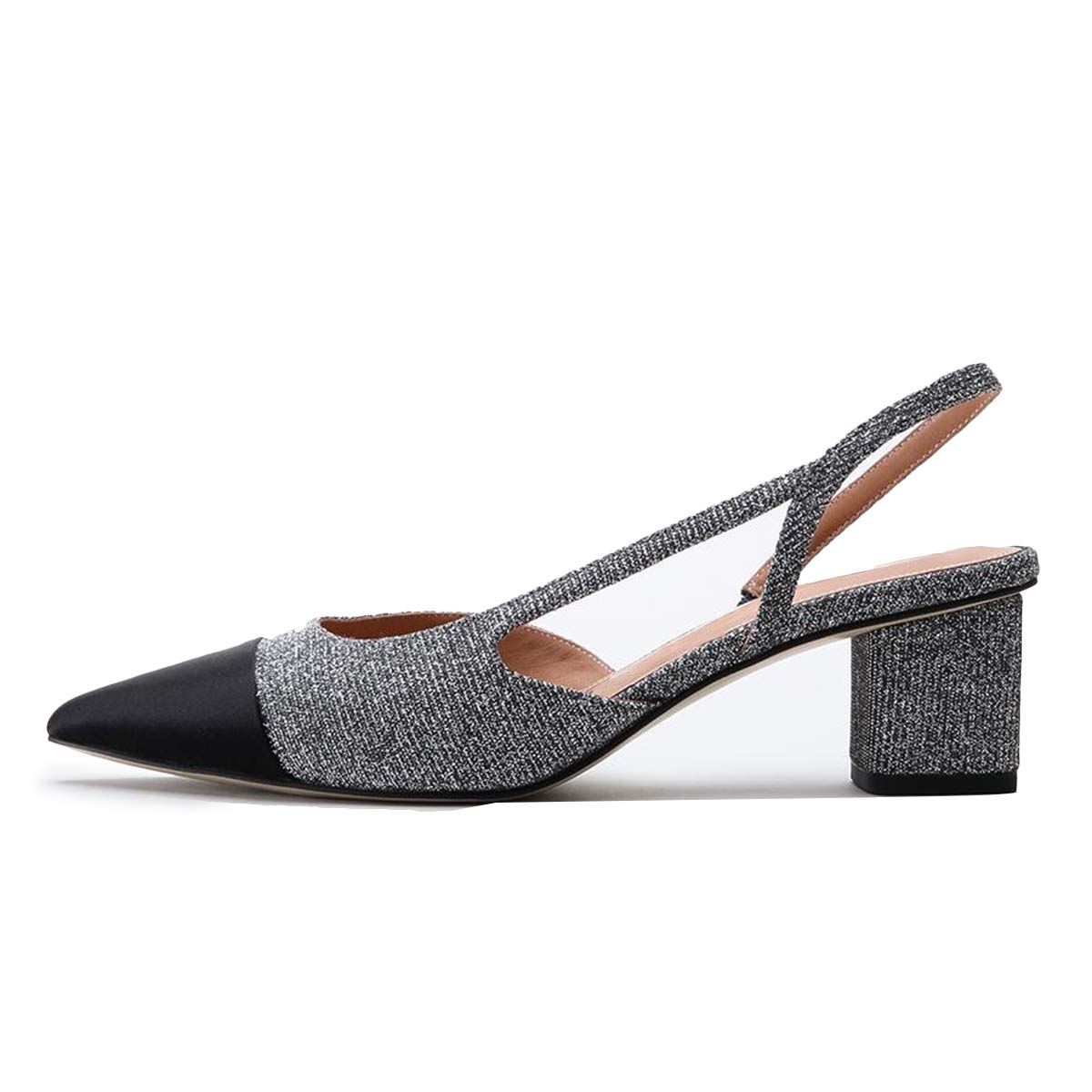 YDN Women's Chunky Mid Heel Slingback Pumps - Pointed Toe Slide Sandals for Work, Office & Formal Events - Comfortable Dress Shoes for Weddings, Parties & Business Occasions