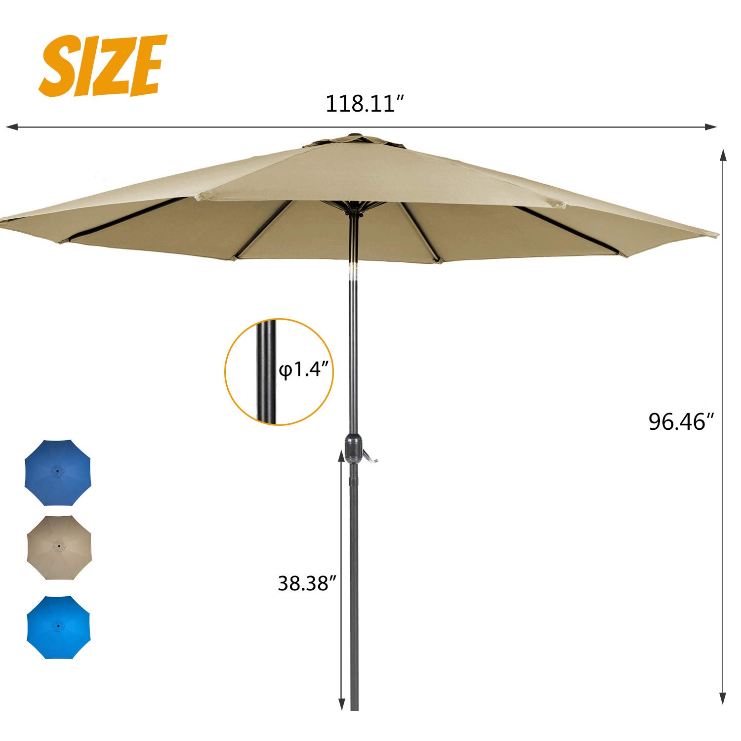 3-Piece Rattan Outdoor Bar Set with 2 Bar Stools & Glass Top Table - Large Storage Space, Brown Wicker Patio Furniture with 9FT Khaki Round Umbrella - Perfect for Backyard, Poolside & Garden Entertaining